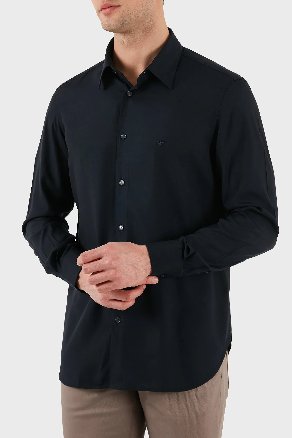 Emporio Armani Regular Fit Logolu Erkek Gömlek EM001537 AF14214 UB118 LACİVERT - 5