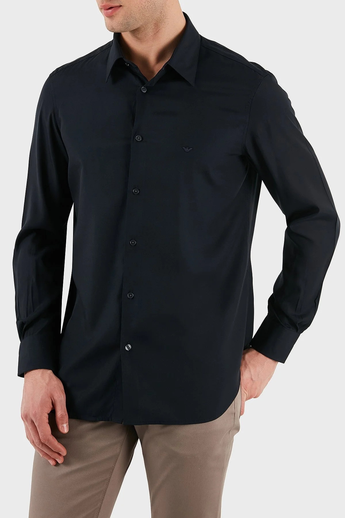 Emporio Armani Regular Fit Logolu Erkek Gömlek EM001537 AF14214 UB118 LACİVERT - 6