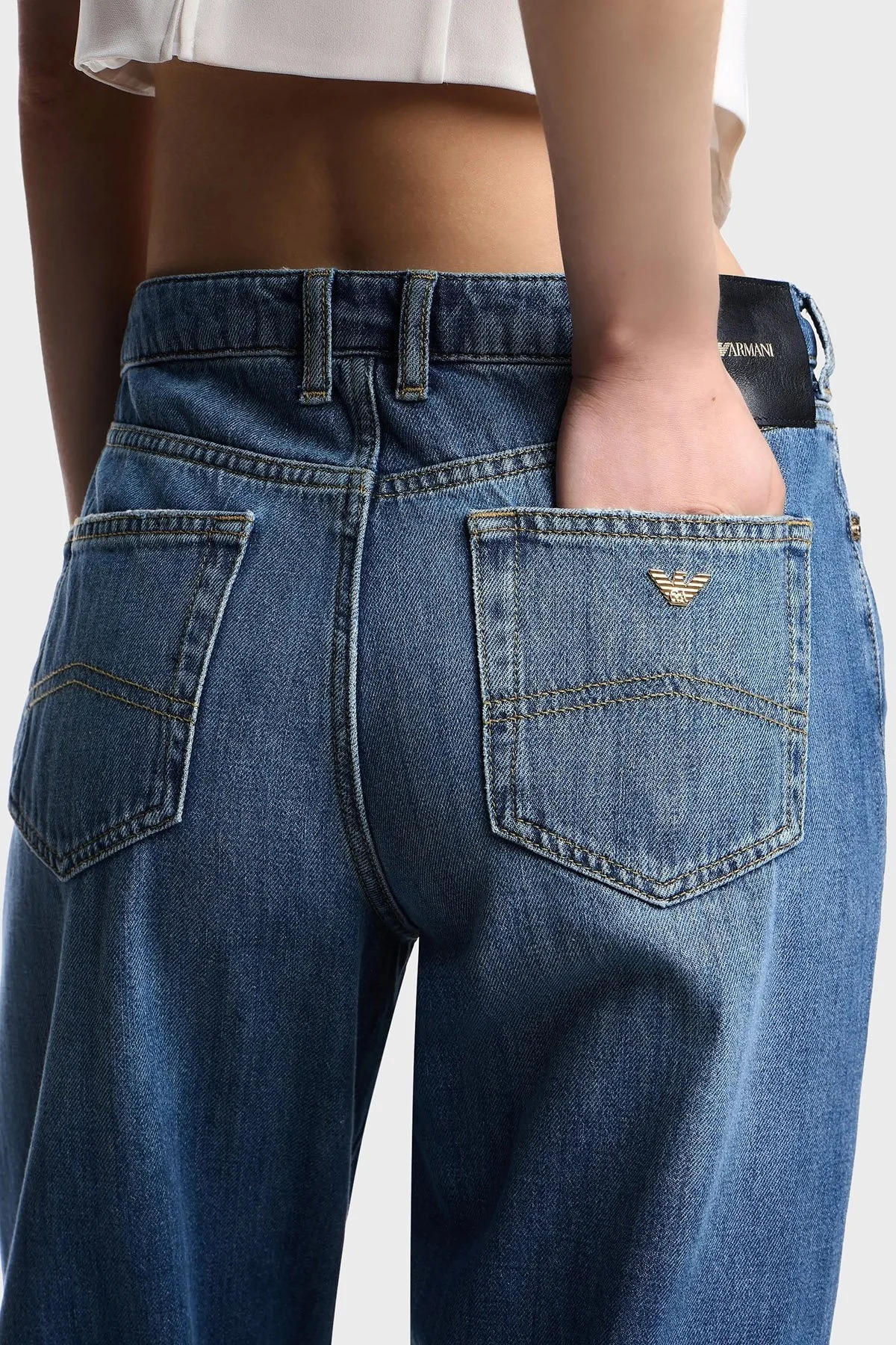 Emporio Armani Regular Fit Normal Bel Daralan Paça Jeans Bayan Kot Pantolon EW001502 AF12676 MB002 LACİVERT - 10