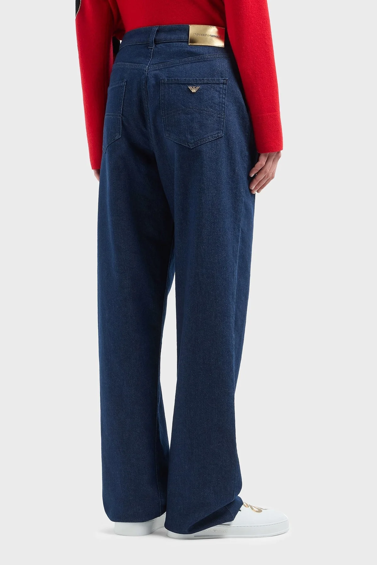 Emporio Armani Regular Fit Orta-Yüksek Bel Geniş Paça İşlemeli Jeans Bayan Kot Pantolon EW000736 AF12436 MB001 LACİVERT - 8