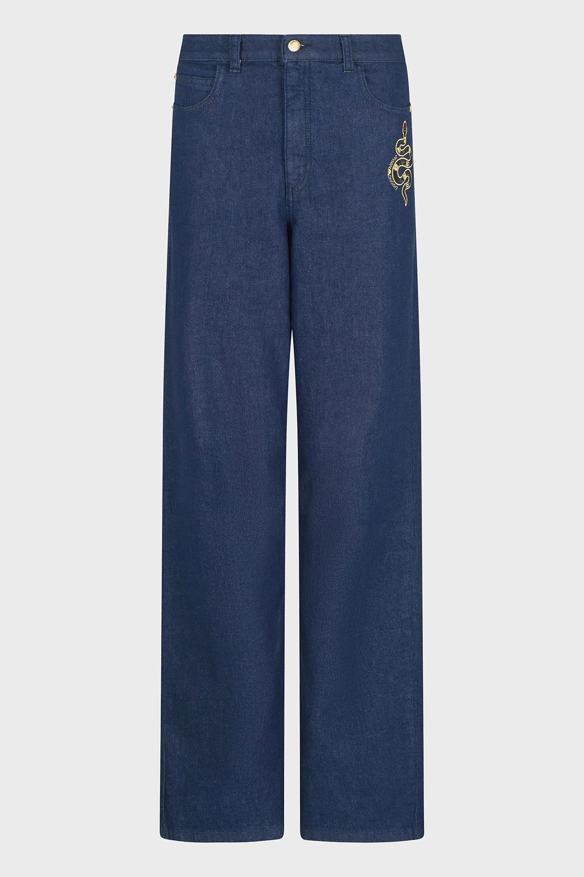 Emporio Armani Regular Fit Orta-Yüksek Bel Geniş Paça İşlemeli Jeans Bayan Kot Pantolon EW000736 AF12436 MB001 LACİVERT - 10