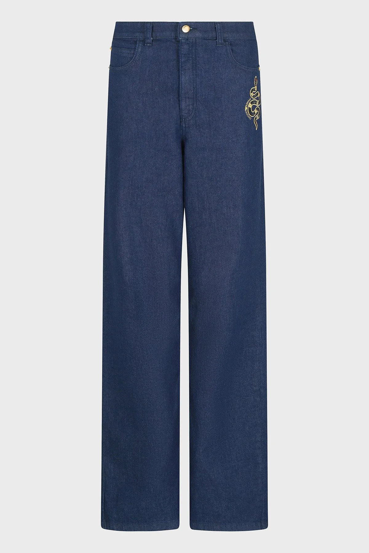 Emporio Armani Regular Fit Orta-Yüksek Bel Geniş Paça İşlemeli Jeans Kadın Kot Pantolon EW000736 AF12436 MB001 LACİVERT - 5