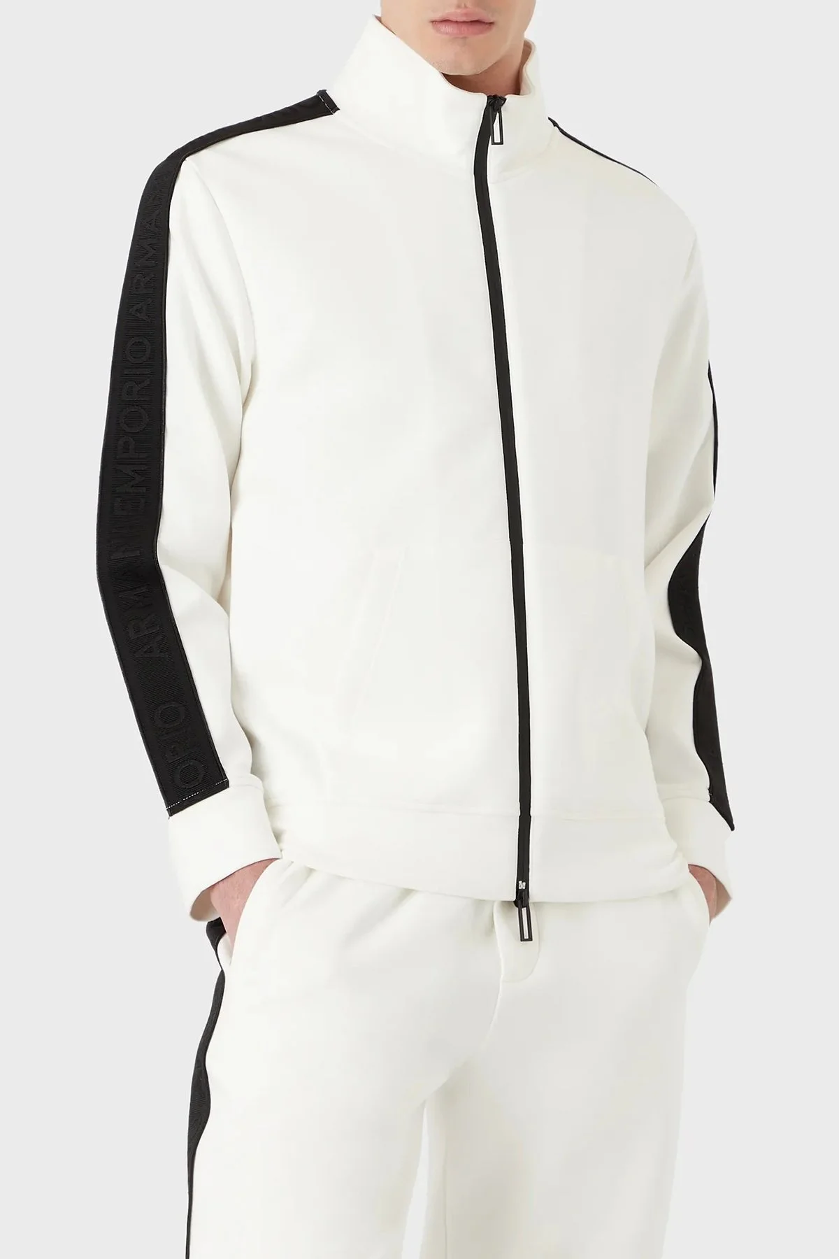 Emporio Armani Regular Fit Pamuklu Dik Yaka Fermuarlı Erkek Sweat 3R1MBA 1JHSZ 0101 BEYAZ - 1