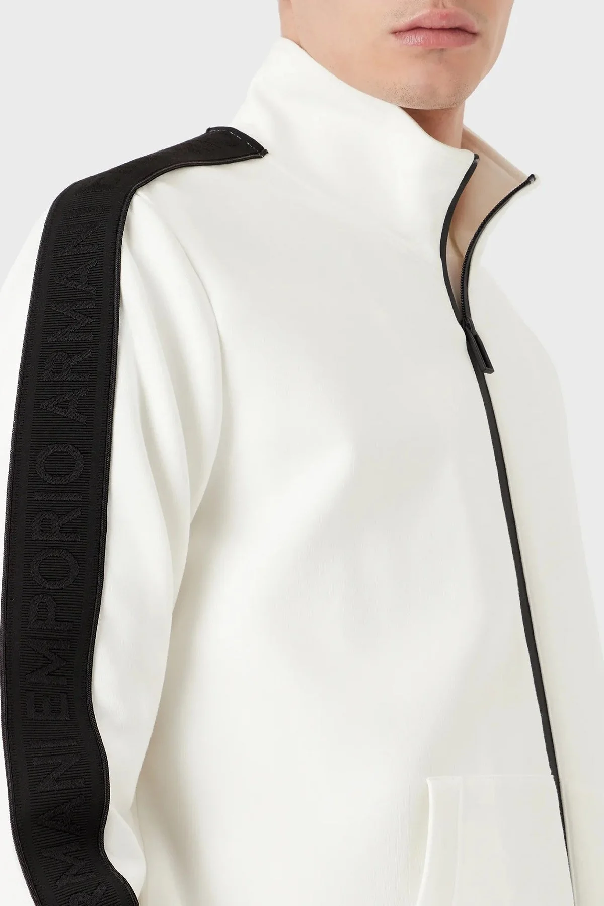 Emporio Armani Regular Fit Pamuklu Dik Yaka Fermuarlı Erkek Sweat 3R1MBA 1JHSZ 0101 BEYAZ - 4