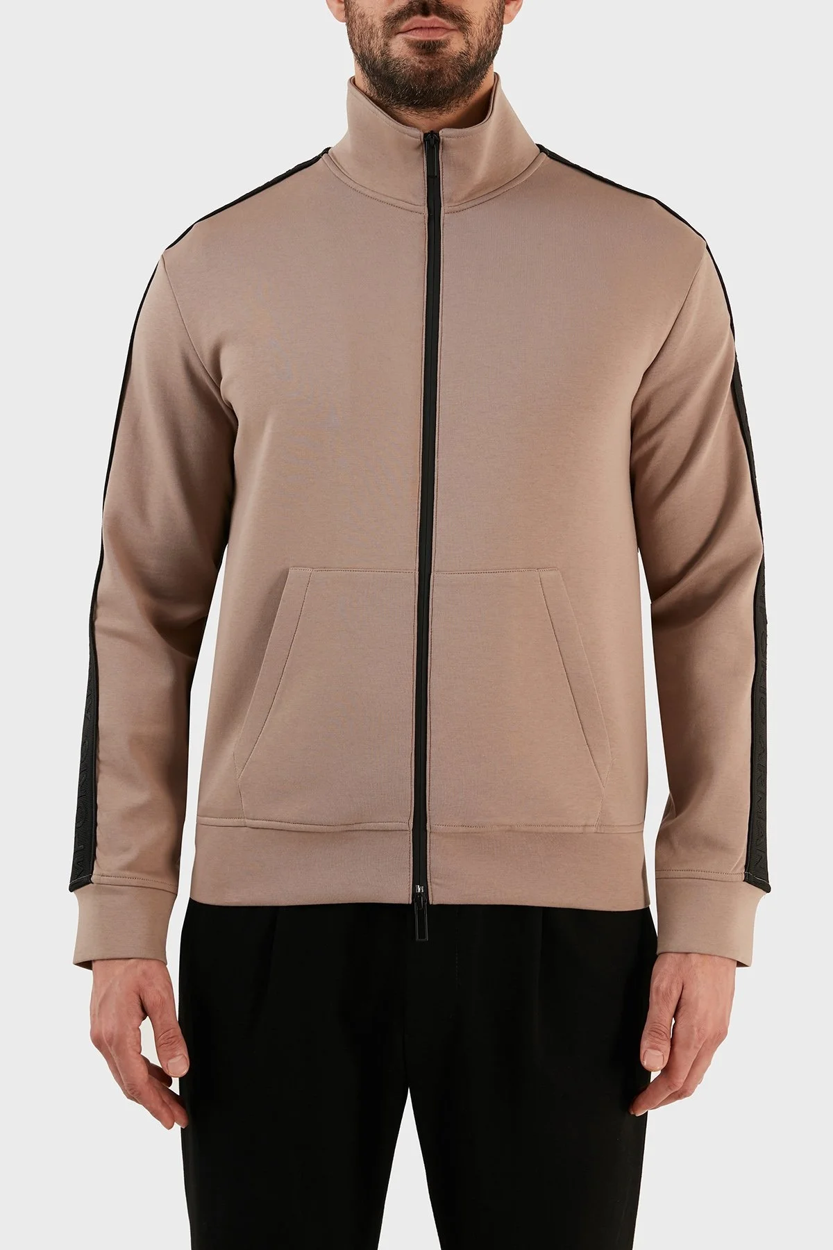 Emporio Armani Regular Fit Pamuklu Dik Yaka Fermuarlı Erkek Sweat 3R1MBA 1JHSZ 0144 TOPRAK - 1