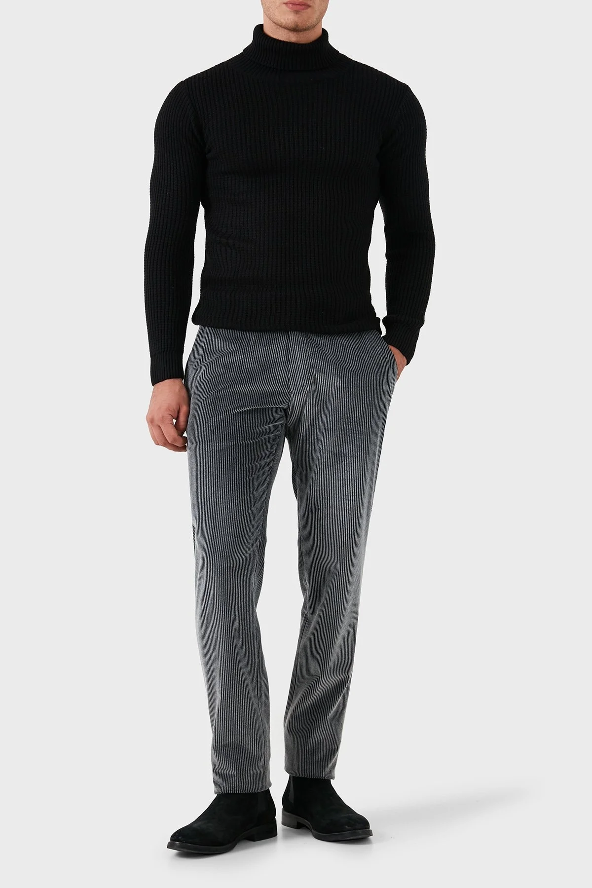 Emporio Armani Regular Fit Pamuklu Normal Bel Kadife Erkek Pantolon EM000076 TE11124 U8124 ANTRASİT - 7
