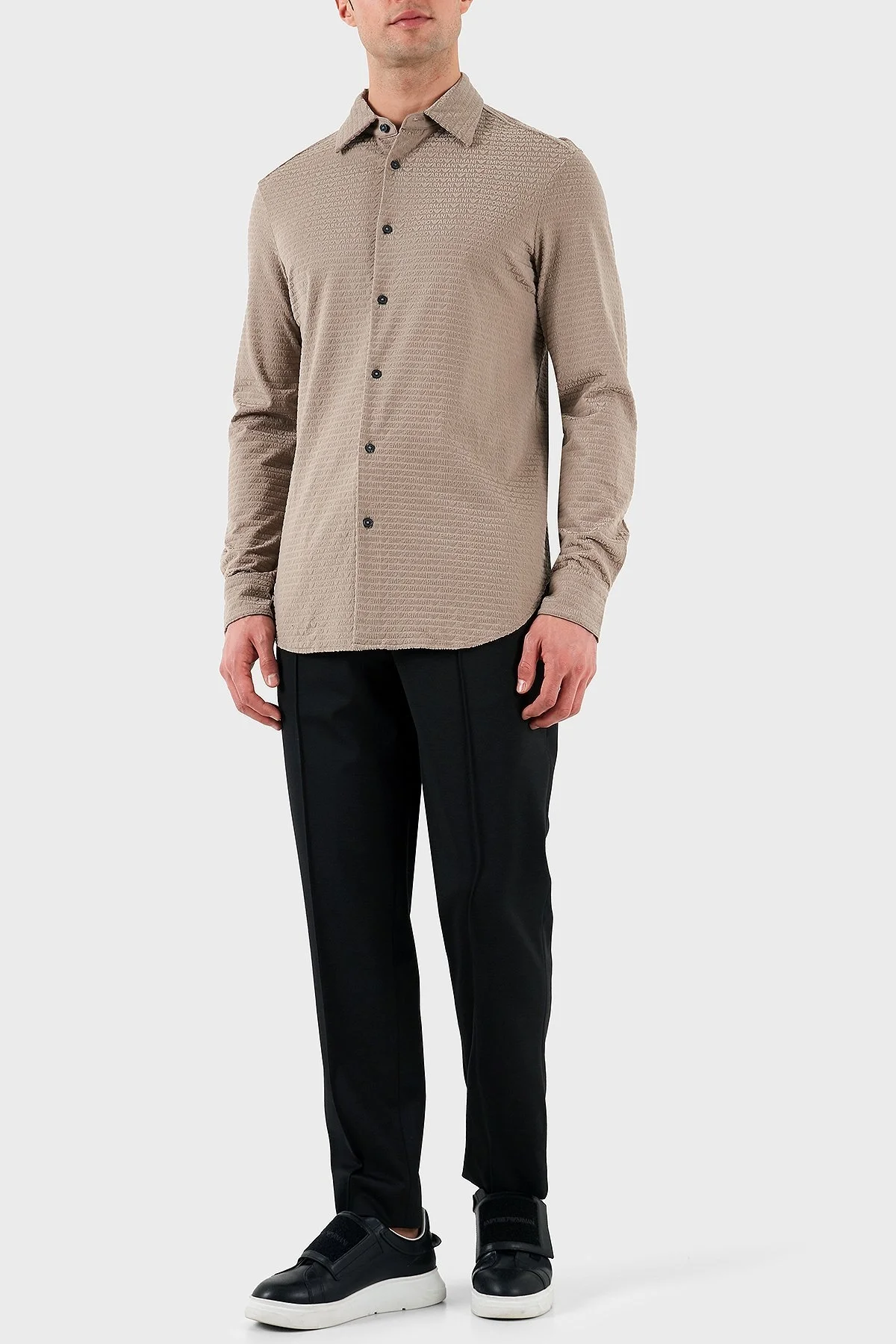 Emporio Armani Regular Fit Tümü Logolu Erkek Gömlek EM001537 AF10017 F6063 BEJ - 2