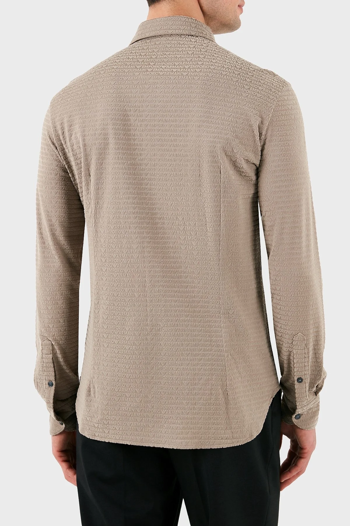 Emporio Armani Regular Fit Tümü Logolu Erkek Gömlek EM001537 AF10017 F6063 BEJ - 3
