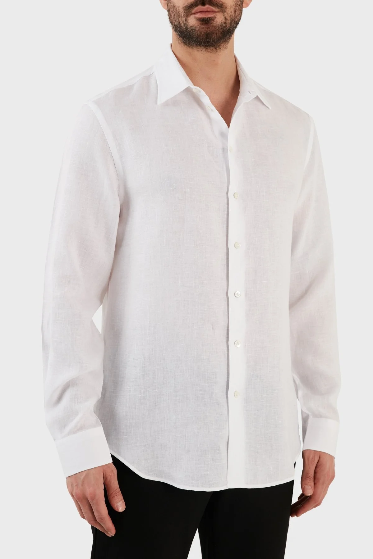 Emporio Armani Regular Fit Uzun Kollu Keten Erkek Gömlek D41SM0 D10F9 100 BEYAZ - 2
