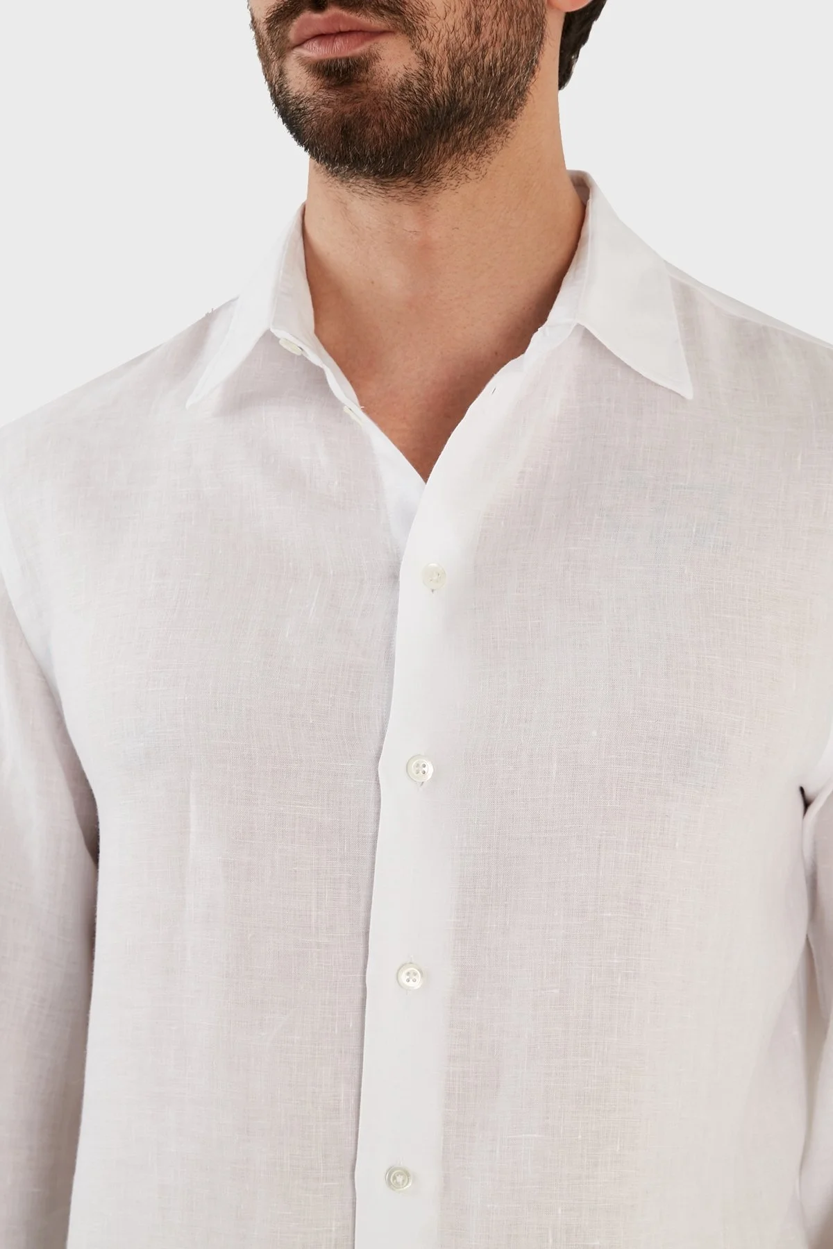 Emporio Armani Regular Fit Uzun Kollu Keten Erkek Gömlek D41SM0 D10F9 100 BEYAZ - 4