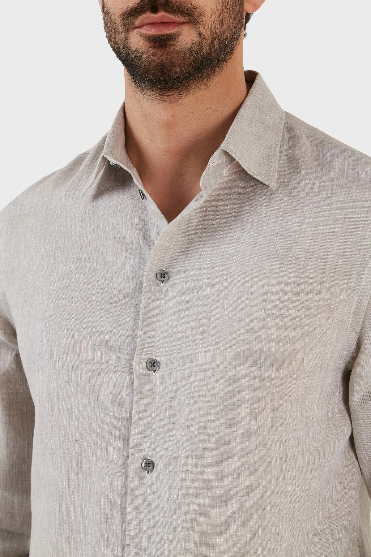 Emporio Armani Regular Fit Uzun Kollu Keten Erkek Gömlek D41SM0 D10F9 600 AÇIK GRİ - 5