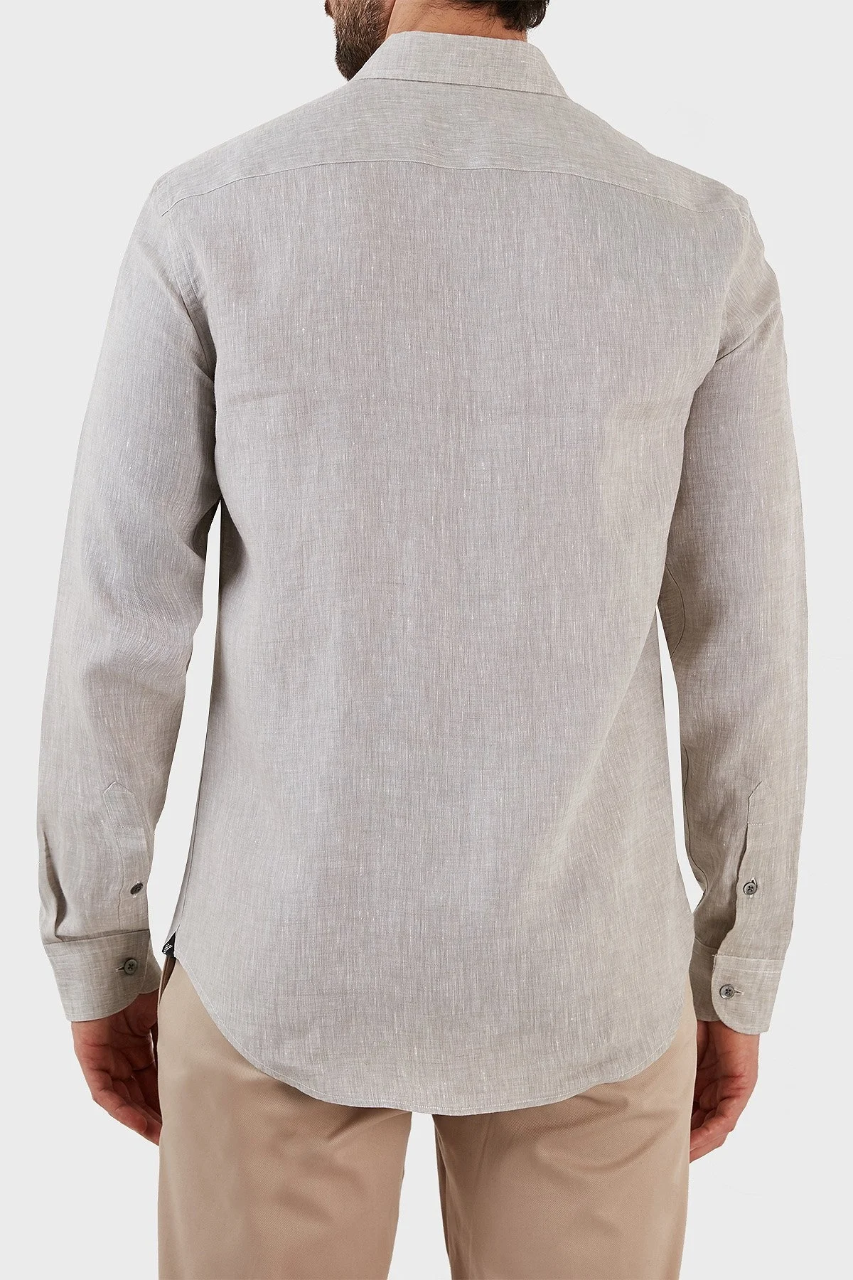 Emporio Armani Regular Fit Uzun Kollu Keten Erkek Gömlek D41SM0 D10F9 600 AÇIK GRİ - 6