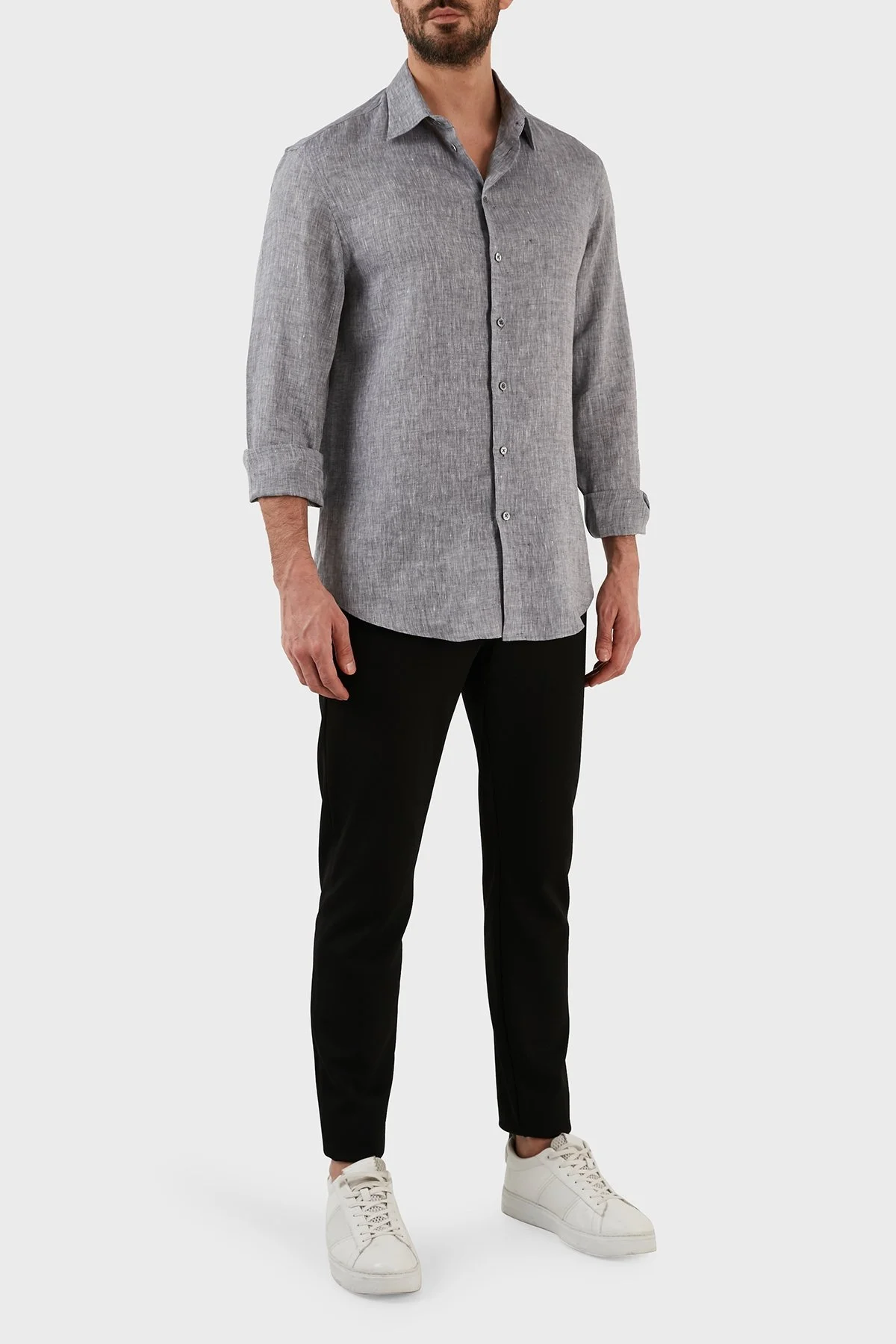 Emporio Armani Regular Fit Uzun Kollu Keten Erkek Gömlek D41SM0 D10F9 611 GRİ - 3