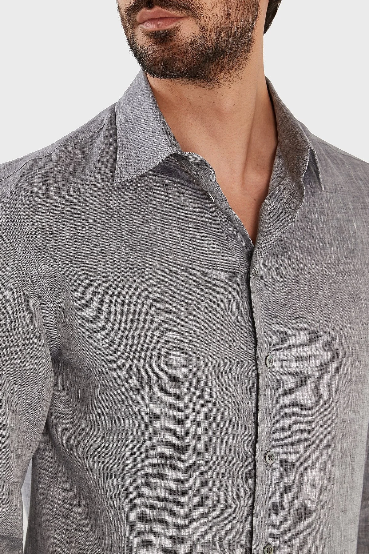 Emporio Armani Regular Fit Uzun Kollu Keten Erkek Gömlek D41SM0 D10F9 611 GRİ - 5