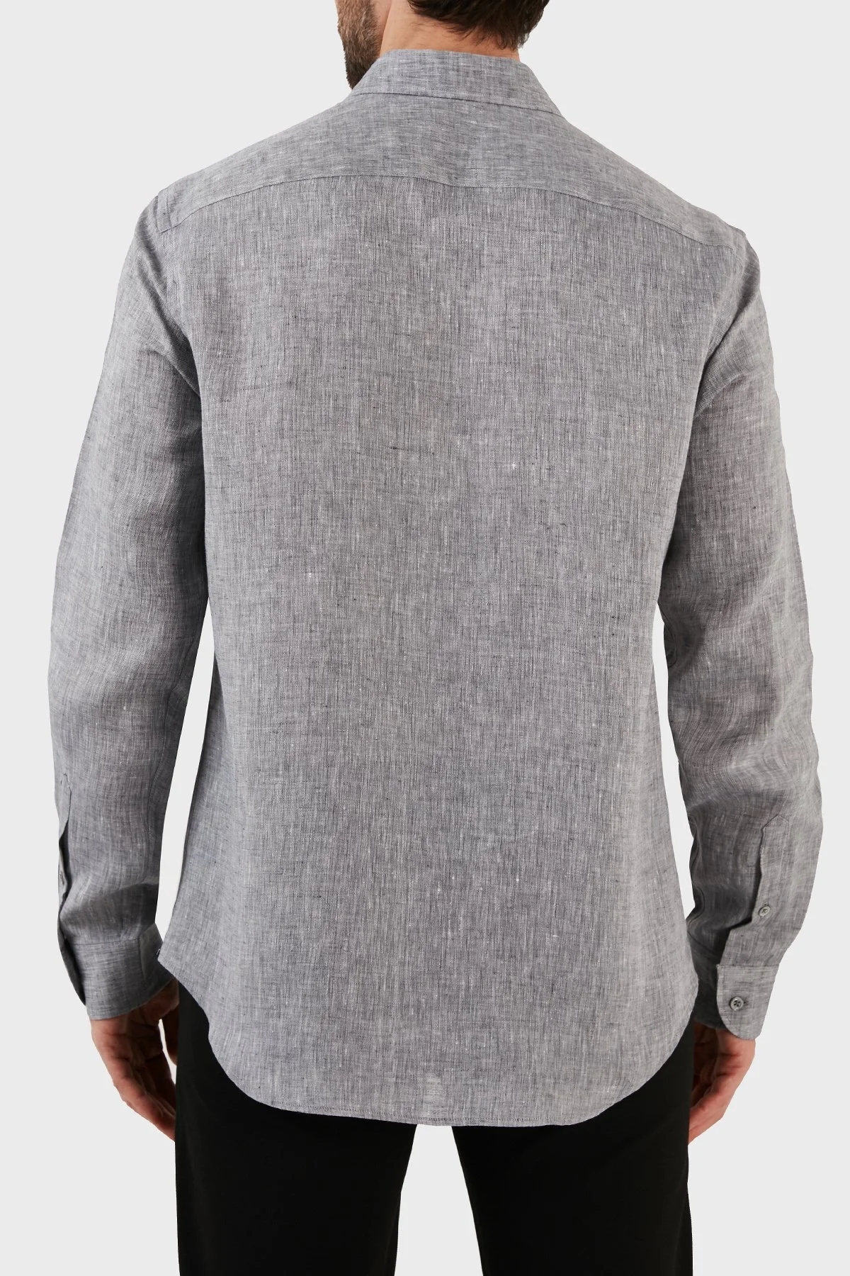 Emporio Armani Regular Fit Uzun Kollu Keten Erkek Gömlek D41SM0 D10F9 611 GRİ - 6