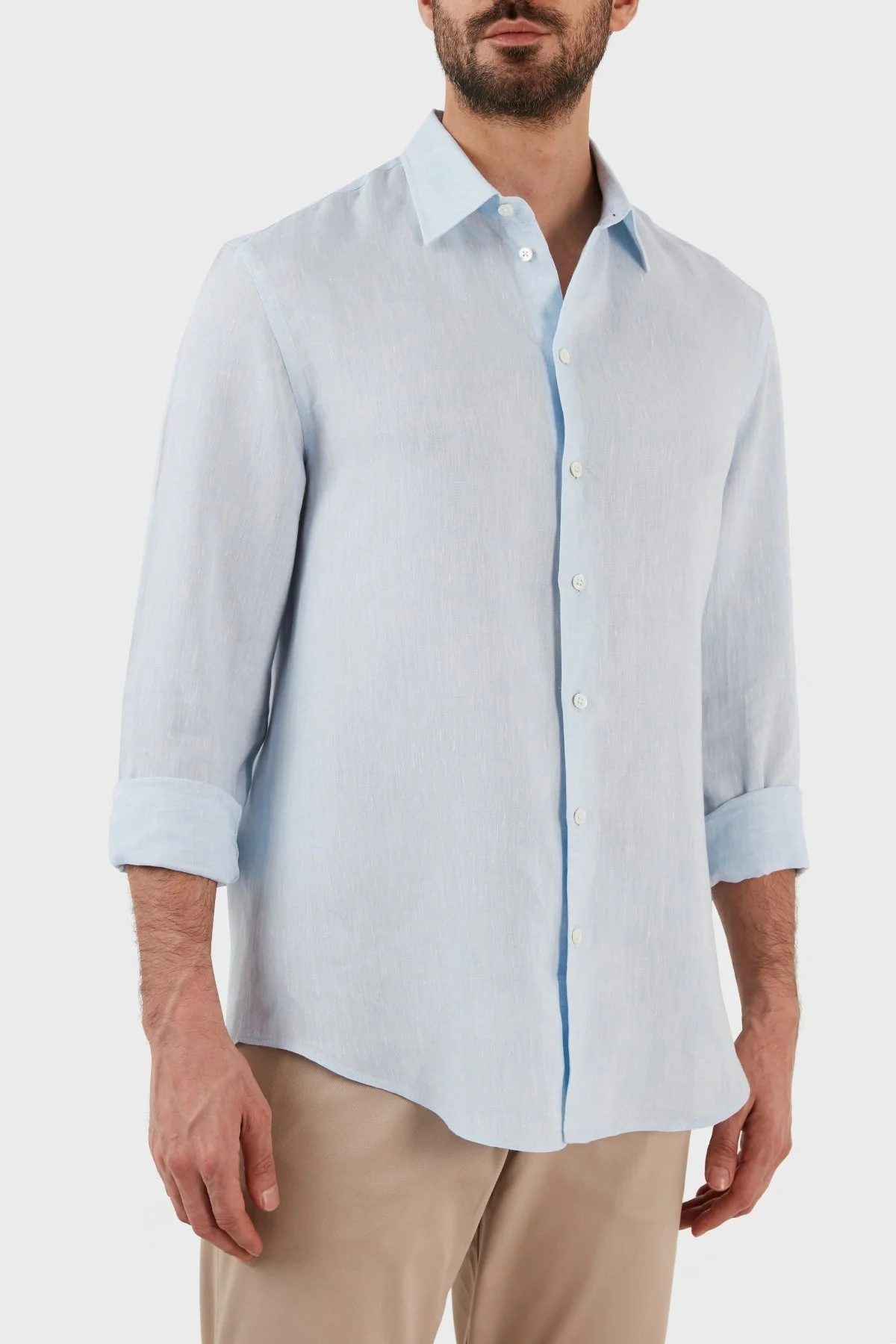 Emporio Armani Regular Fit Uzun Kollu Keten Erkek Gömlek D41SM0 D10F9 700 MAVİ - 2