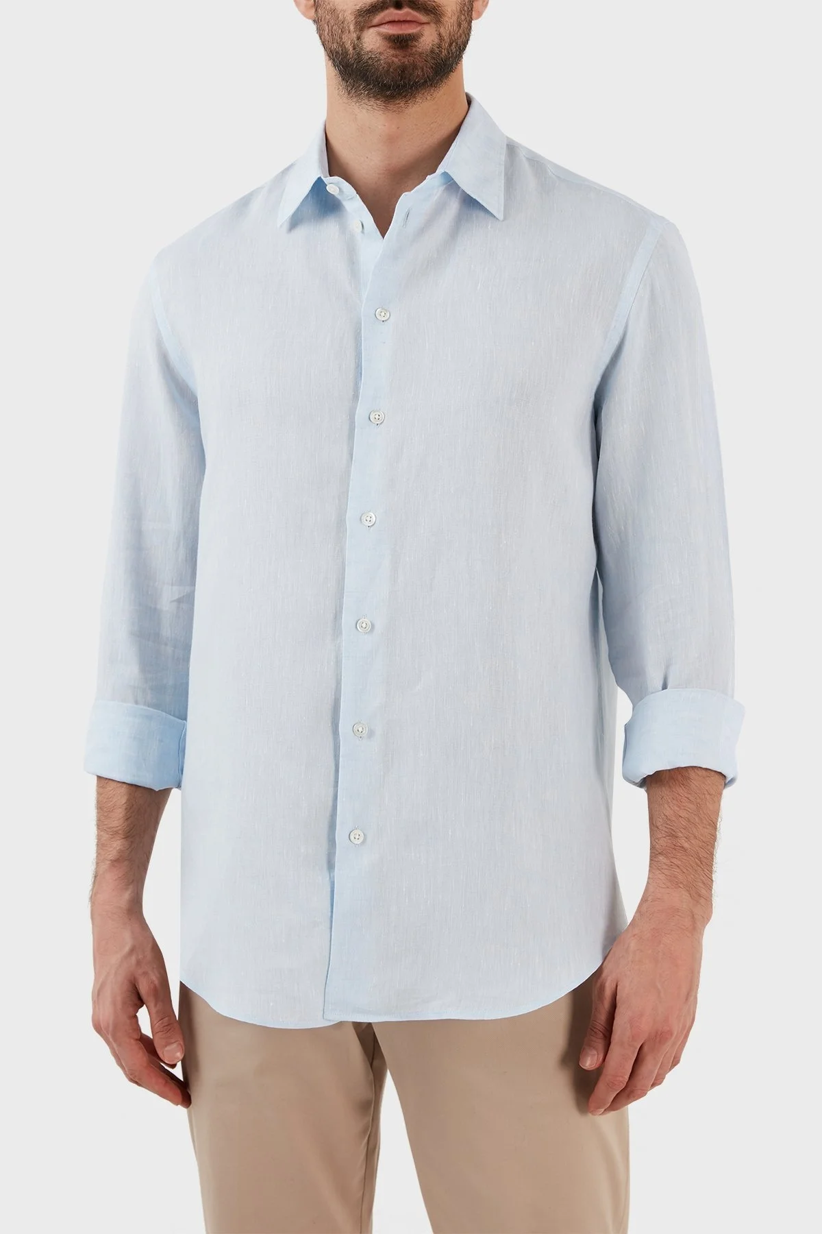 Emporio Armani Regular Fit Uzun Kollu Keten Erkek Gömlek D41SM0 D10F9 700 MAVİ - 3