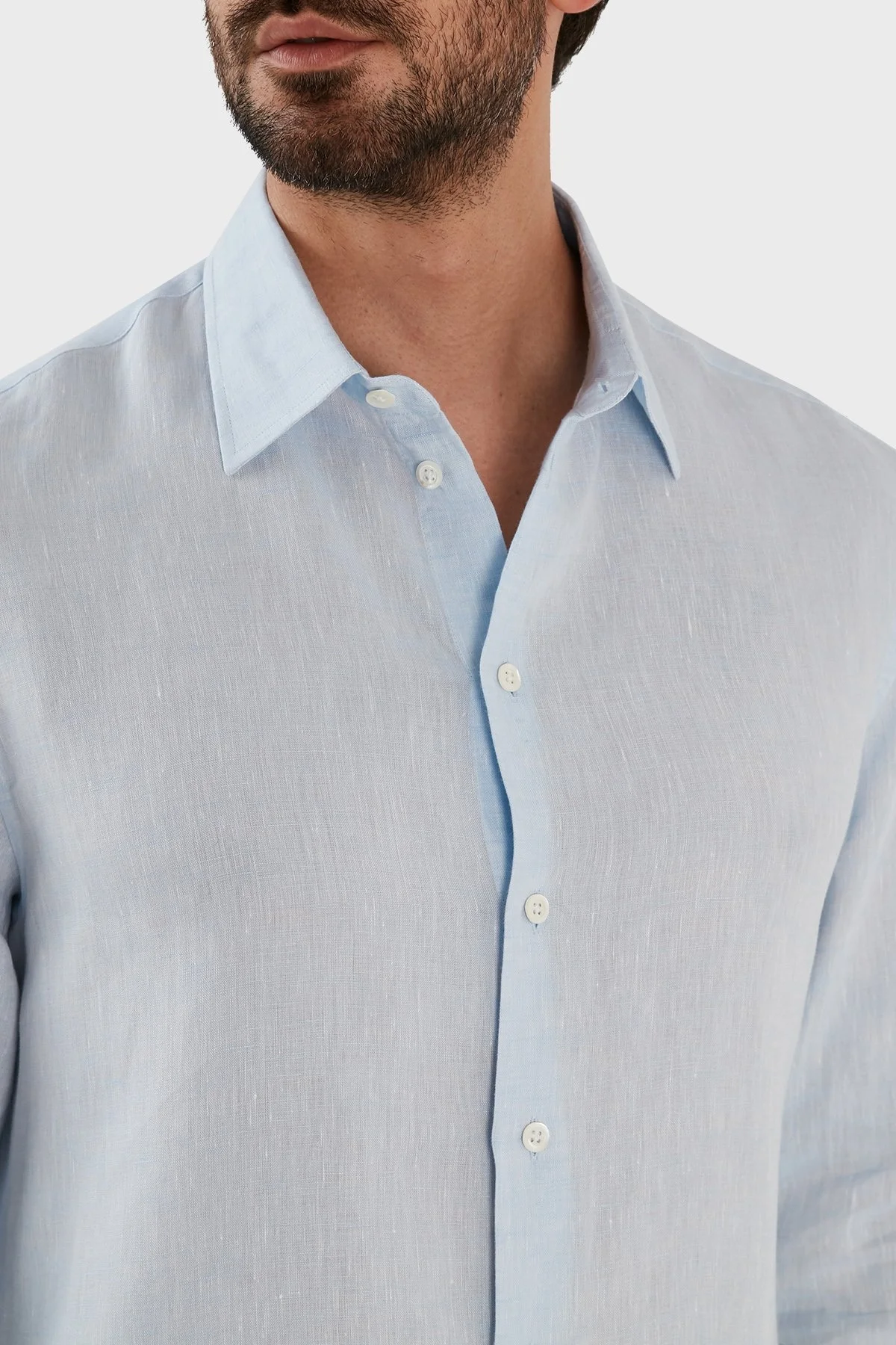 Emporio Armani Regular Fit Uzun Kollu Keten Erkek Gömlek D41SM0 D10F9 700 MAVİ - 4