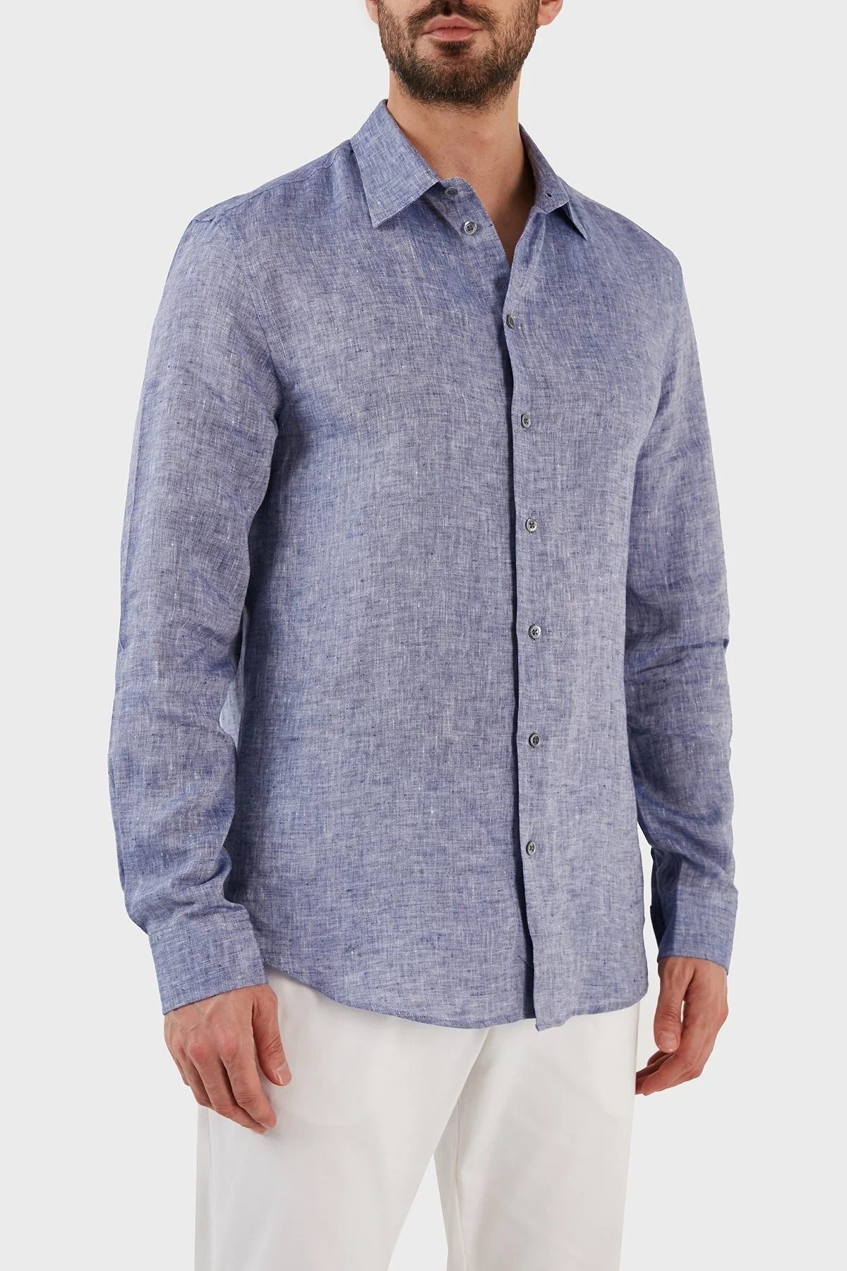 Emporio Armani Regular Fit Uzun Kollu Keten Erkek Gömlek D41SM0 D10F9 919 LACİVERT - 6