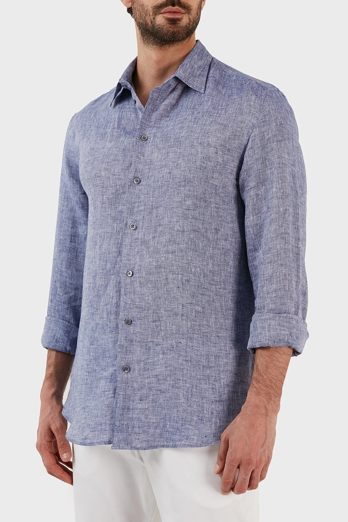 Emporio Armani Regular Fit Uzun Kollu Keten Erkek Gömlek D41SM0 D10F9 919 LACİVERT - 7