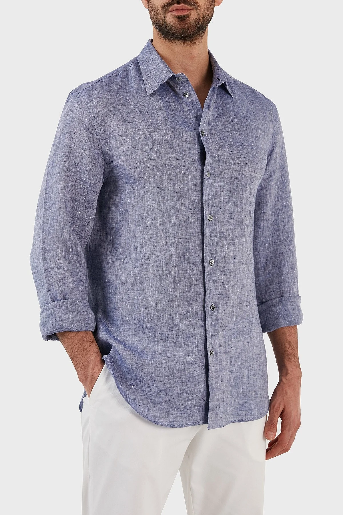 Emporio Armani Regular Fit Uzun Kollu Keten Erkek Gömlek D41SM0 D10F9 919 LACİVERT - 8