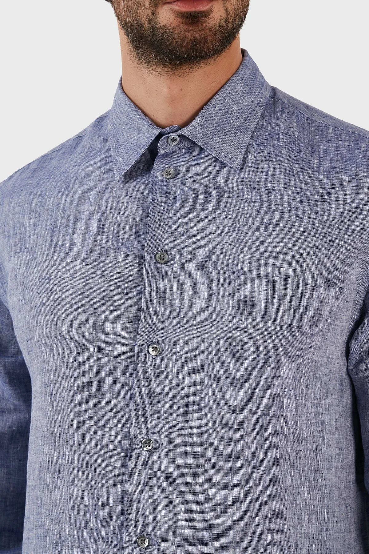 Emporio Armani Regular Fit Uzun Kollu Keten Erkek Gömlek D41SM0 D10F9 919 LACİVERT - 9