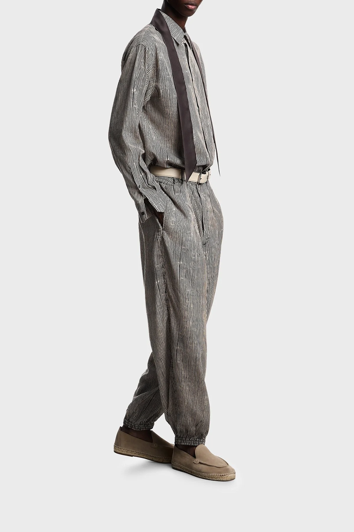 Emporio Armani Relaxed Fit Baskılı Uzun Kollu Erkek Gömlek EM004178 AF14214 F1183 SİYAH BEJ - 1