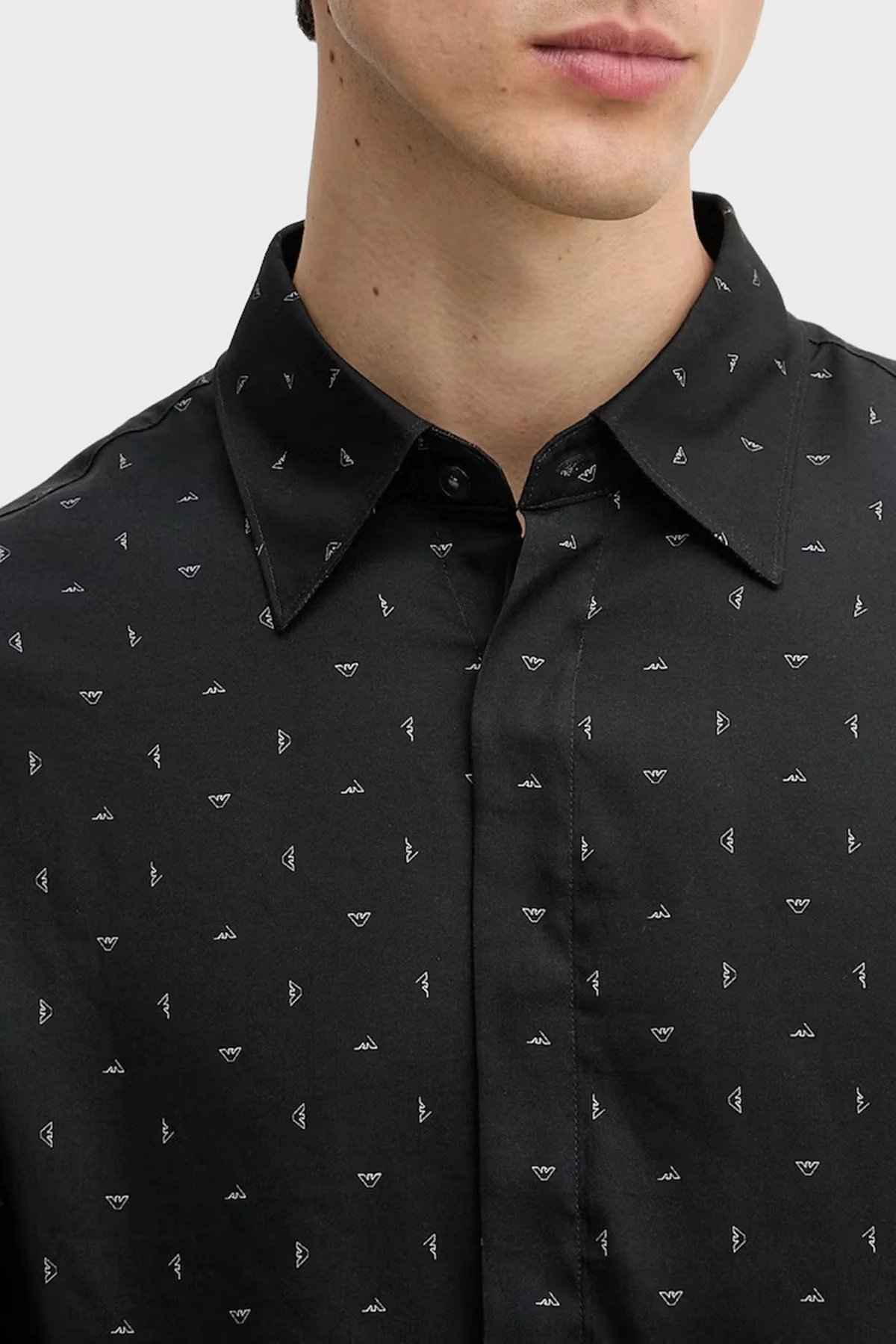 Emporio Armani Relaxed Fit Baskılı Uzun Kollu Erkek Gömlek EM004178 AF14214 FB471 SİYAH - 3