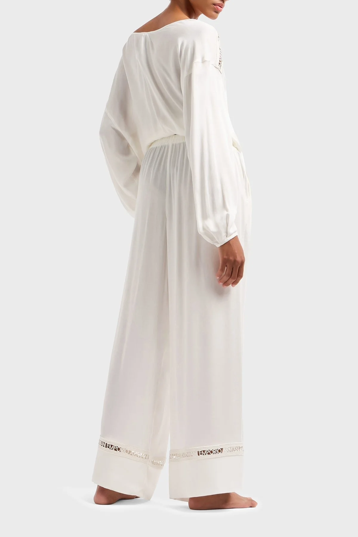 Emporio Armani Relaxed Fit Bol Paça Logo Dantelli Bayan Pantolon EW000790 AF12188 U1131 BEYAZ - 6