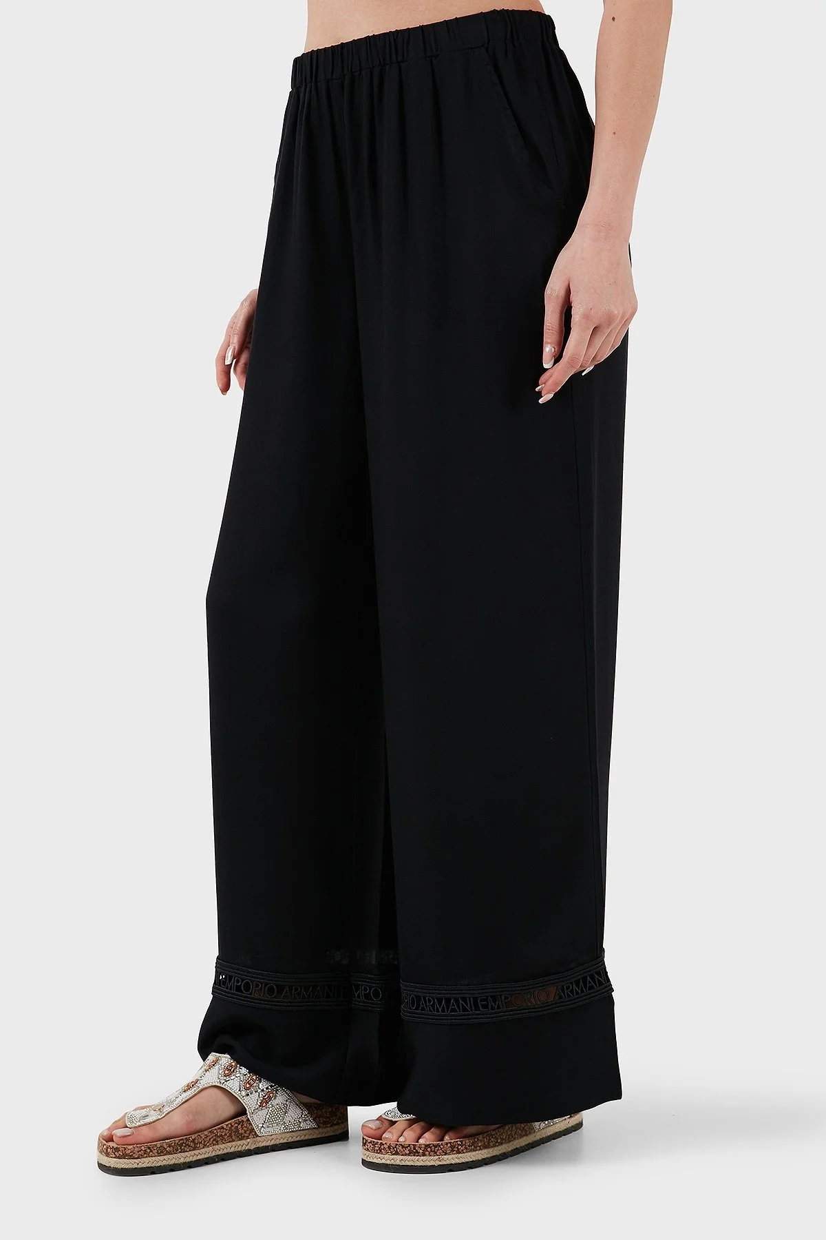 Emporio Armani Relaxed Fit Bol Paça Logo Dantelli Bayan Pantolon EW000790 AF12188 UC001 SİYAH - 5