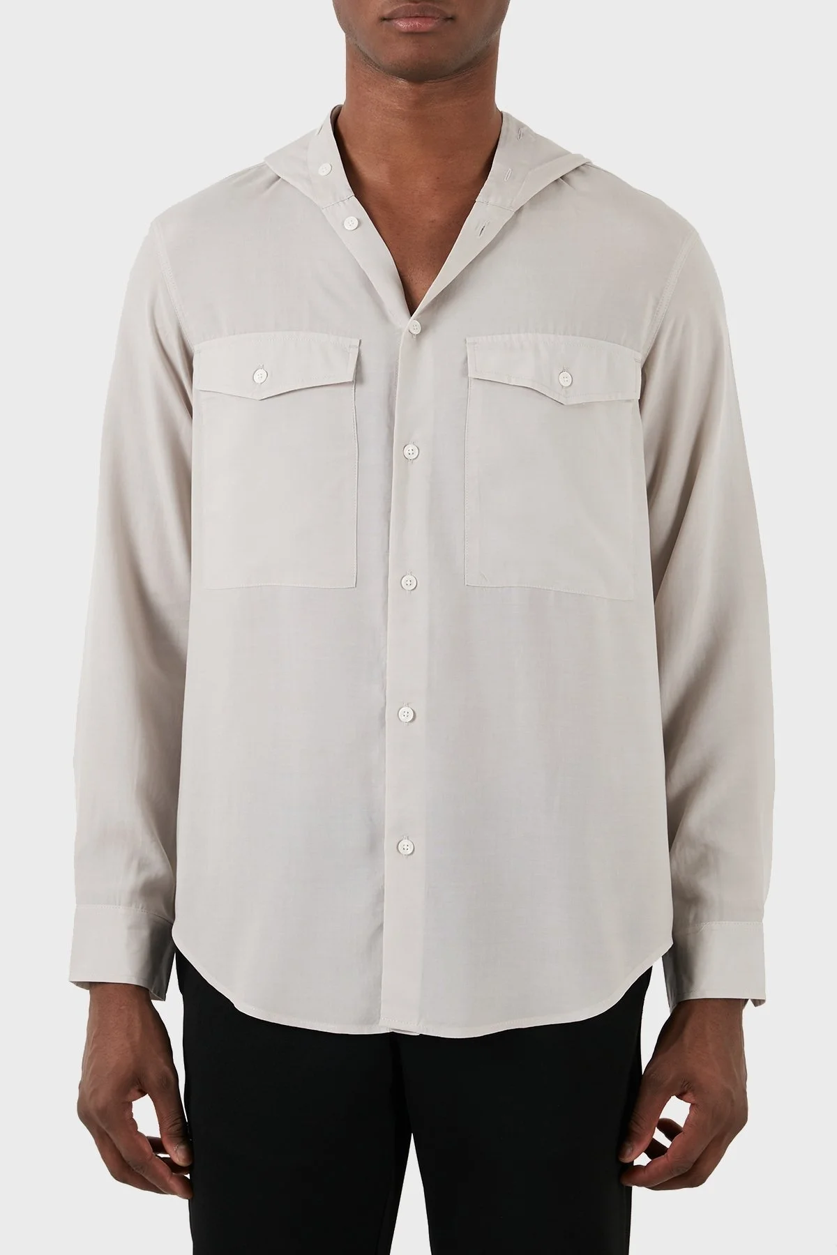 Emporio Armani Relaxed Fit Kapüşonlu Erkek Gömlek 3D1CG5 1NKGZ 06G2 GRİ - 1