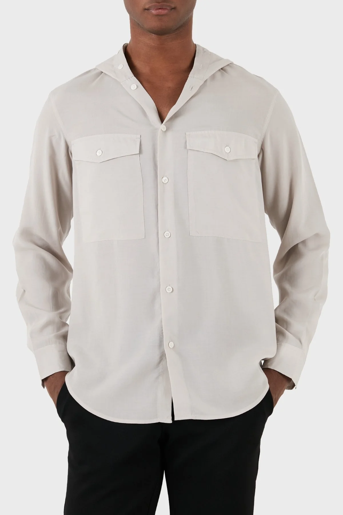 Emporio Armani Relaxed Fit Kapüşonlu Erkek Gömlek 3D1CG5 1NKGZ 06G2 GRİ - 2