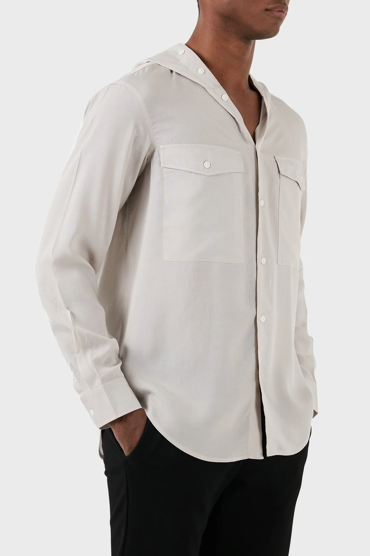 Emporio Armani Relaxed Fit Kapüşonlu Erkek Gömlek 3D1CG5 1NKGZ 06G2 GRİ - 4