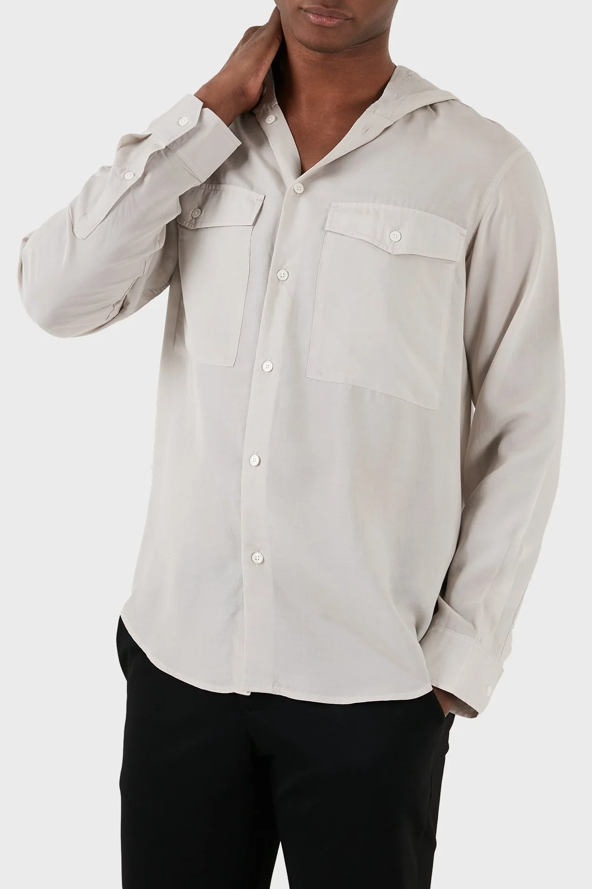 Emporio Armani Relaxed Fit Kapüşonlu Erkek Gömlek 3D1CG5 1NKGZ 06G2 GRİ - 5