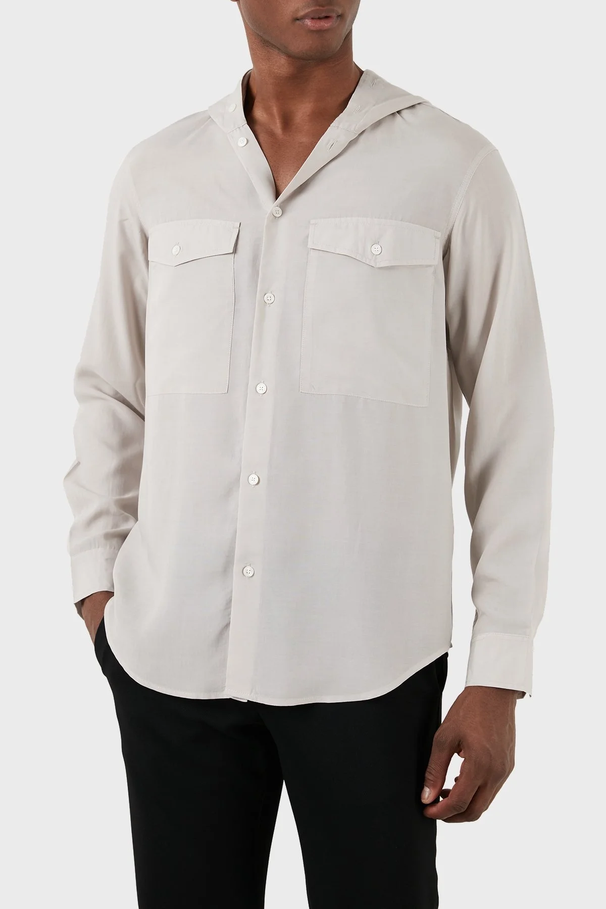 Emporio Armani Relaxed Fit Kapüşonlu Erkek Gömlek 3D1CG5 1NKGZ 06G2 GRİ - 7