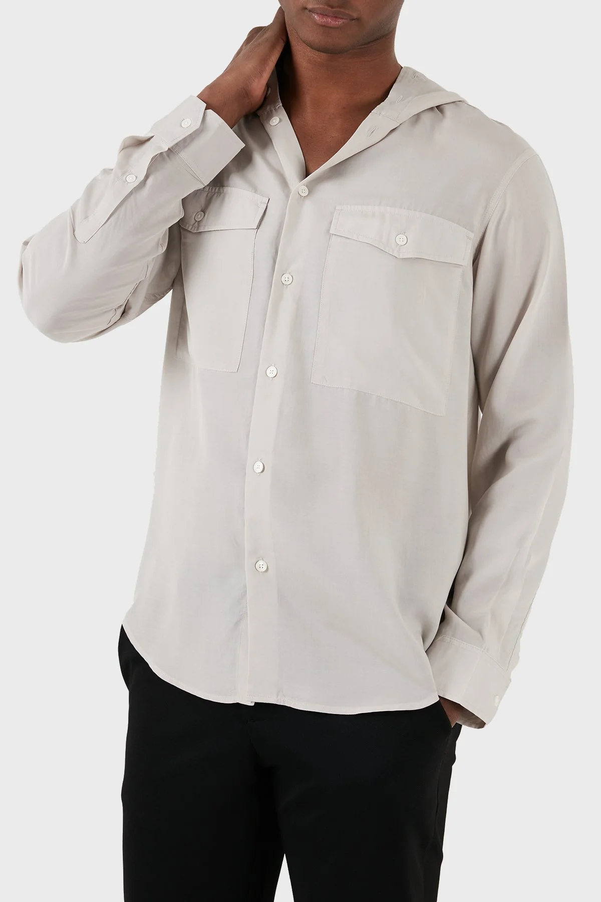 Emporio Armani Relaxed Fit Kapüşonlu Erkek Gömlek 3D1CG5 1NKGZ 06G2 GRİ - 5