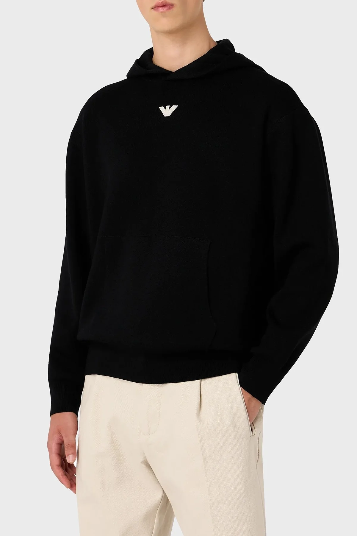 Emporio Armani Relaxed Fit Kapüşonlu Kanguru Cepli Yün Karışımlı Triko Erkek Sweat 6R1MX7 1MNBZ F008 SİYAH - 1
