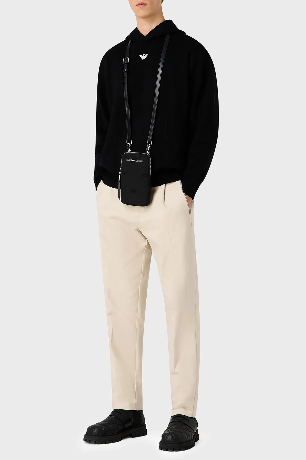 Emporio Armani Relaxed Fit Kapüşonlu Kanguru Cepli Yün Karışımlı Triko Erkek Sweat 6R1MX7 1MNBZ F008 SİYAH - 3