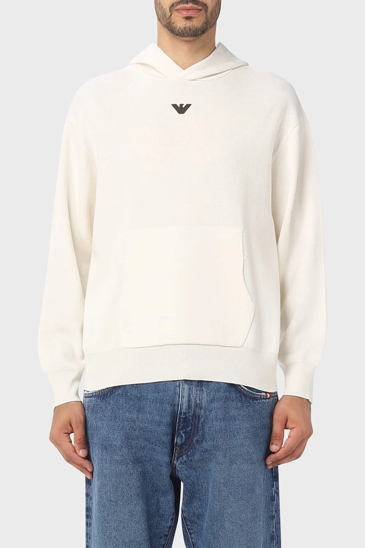 Emporio Armani Relaxed Fit Kapüşonlu Kanguru Cepli Yün Karışımlı Triko Erkek Sweat 6R1MX7 1MNBZ F1F4 EKRU - 4