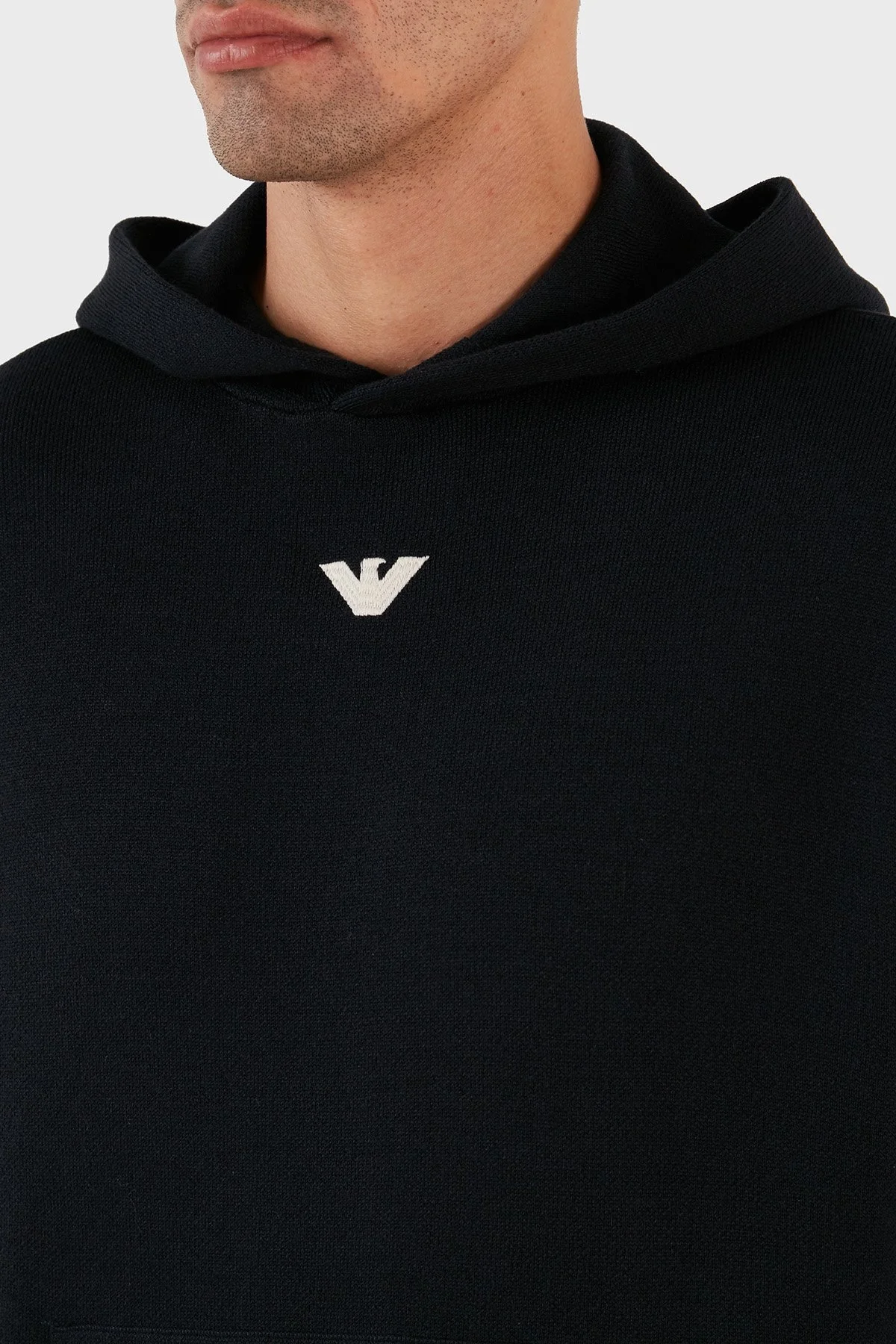 Emporio Armani Relaxed Fit Kapüşonlu Kanguru Cepli Yün Karışımlı Triko Erkek Sweat 6R1MX7 1MNBZ F904 LACİVERT - 4