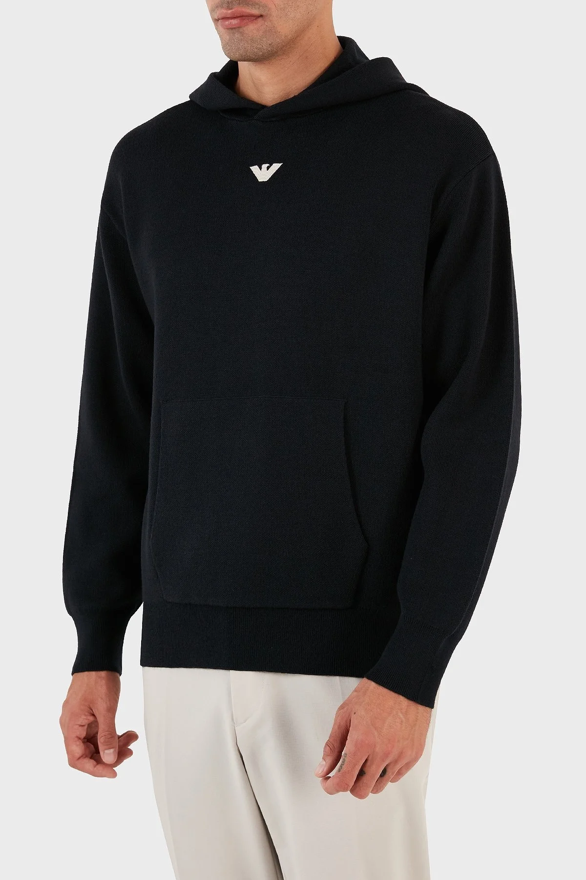 Emporio Armani Relaxed Fit Kapüşonlu Kanguru Cepli Yün Karışımlı Triko Erkek Sweat 6R1MX7 1MNBZ F904 LACİVERT - 5