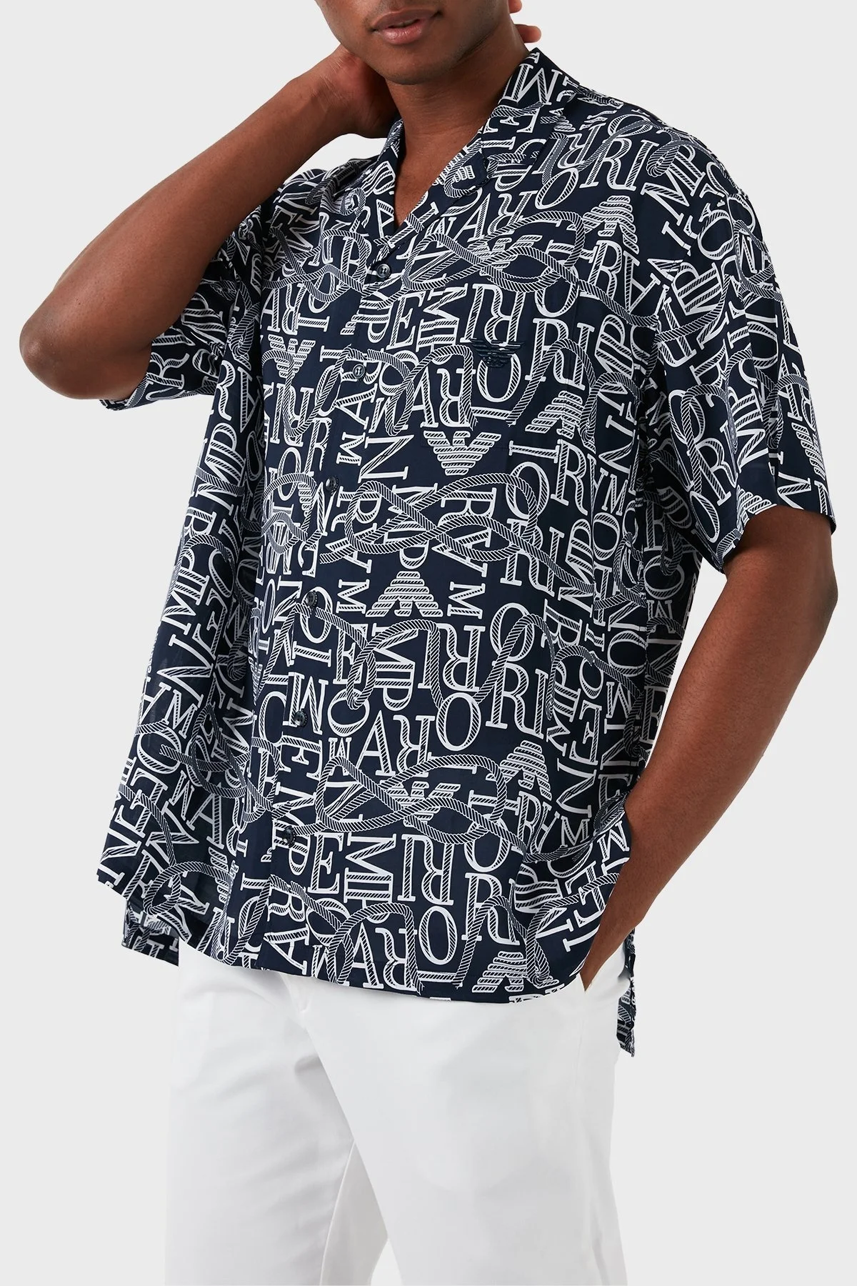 Emporio Armani Relaxed Fit Kısa Kollu Erkek Gömlek 211881 4R466 68536 LACİVERT-BEYAZ - 5