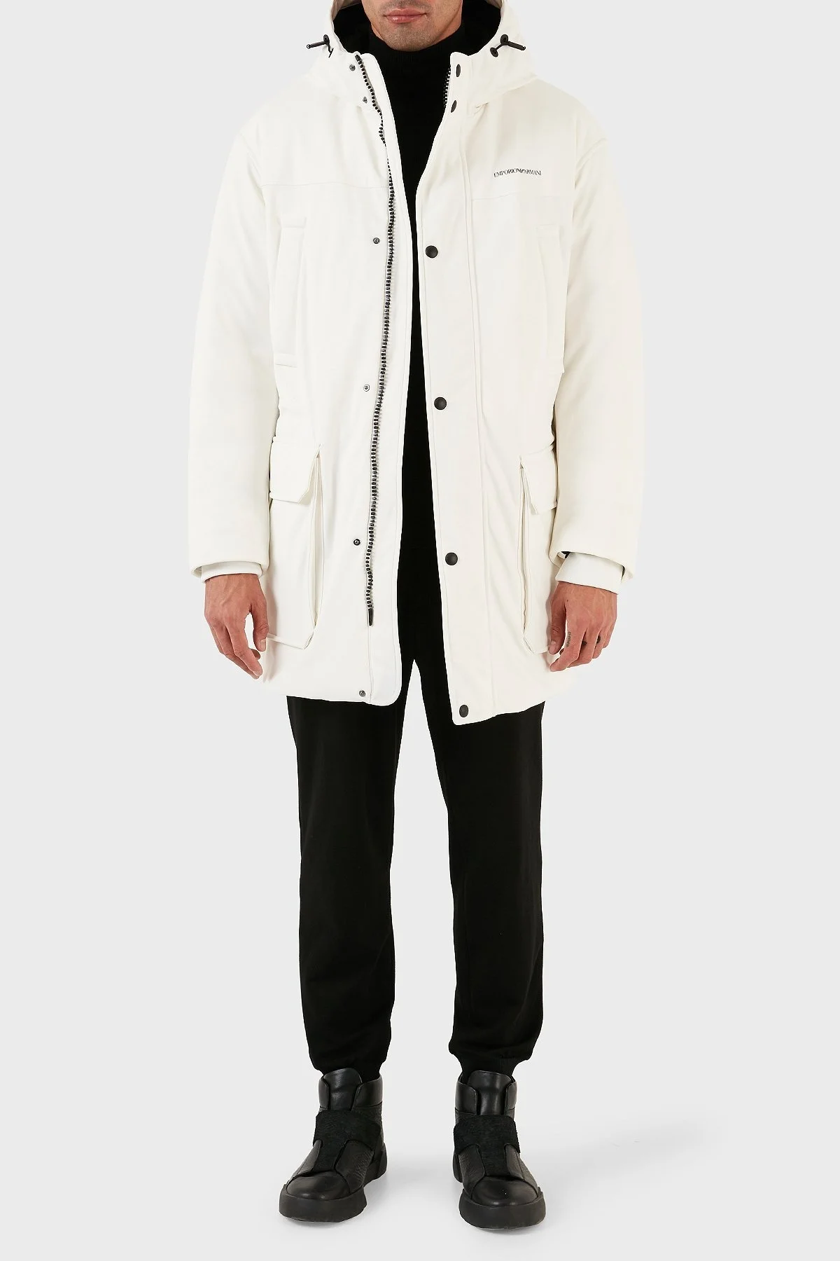 Emporio Armani Relaxed Fit Konforlu Esnek Kapüşonlu Uzun Erkek Mont 6L1L93 1NNHZ 0101 BEYAZ - 3