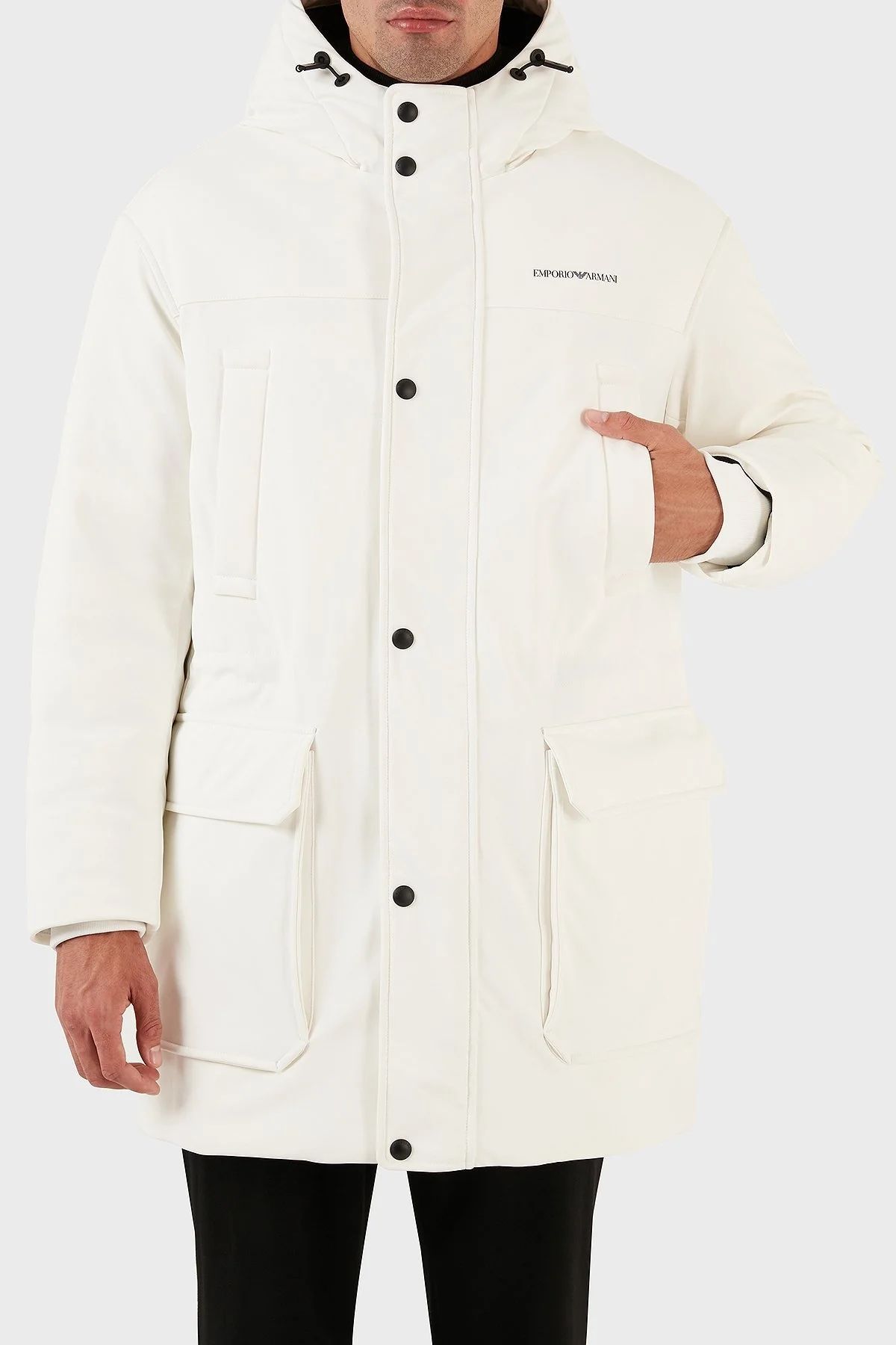 Emporio Armani Relaxed Fit Konforlu Esnek Kapüşonlu Uzun Erkek Mont 6L1L93 1NNHZ 0101 BEYAZ - 4