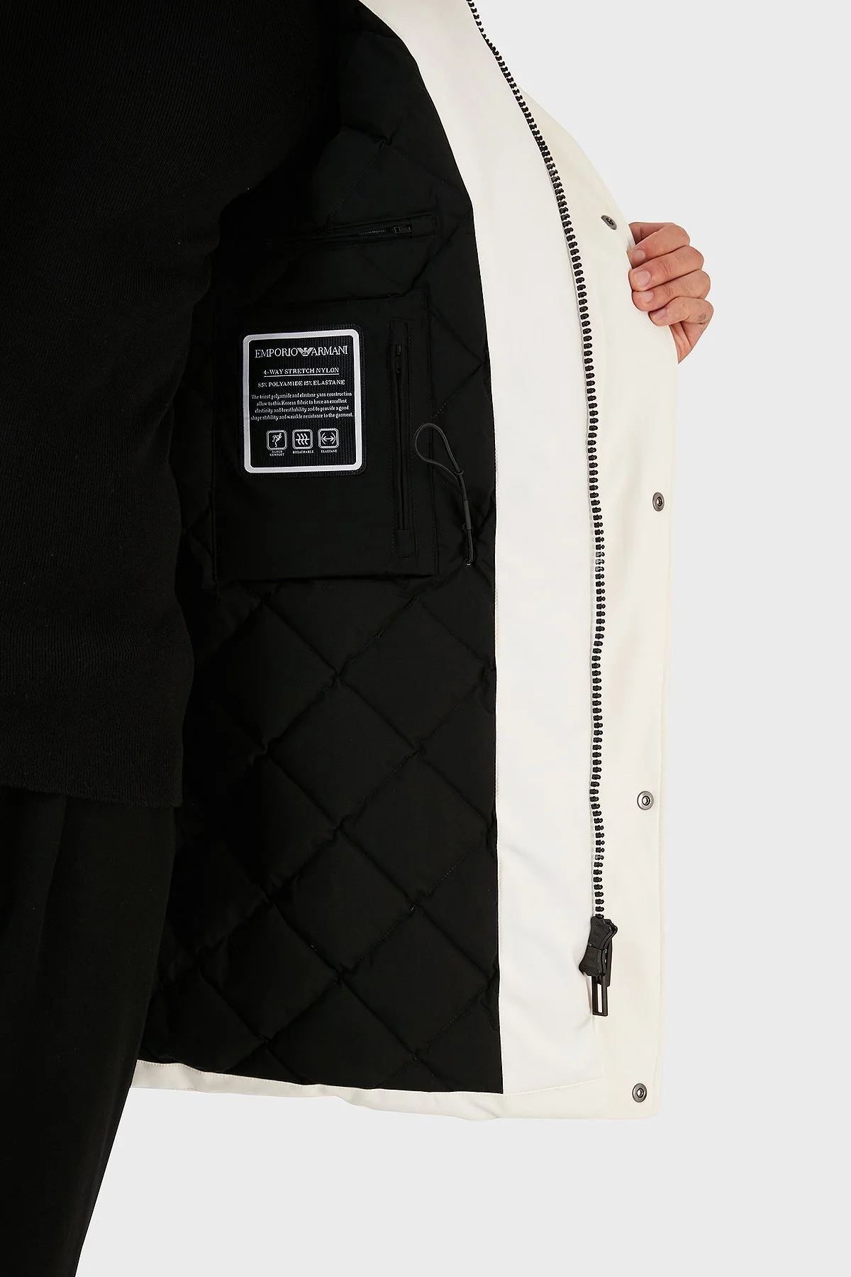 Emporio Armani Relaxed Fit Konforlu Esnek Kapüşonlu Uzun Erkek Mont 6L1L93 1NNHZ 0101 BEYAZ - 5