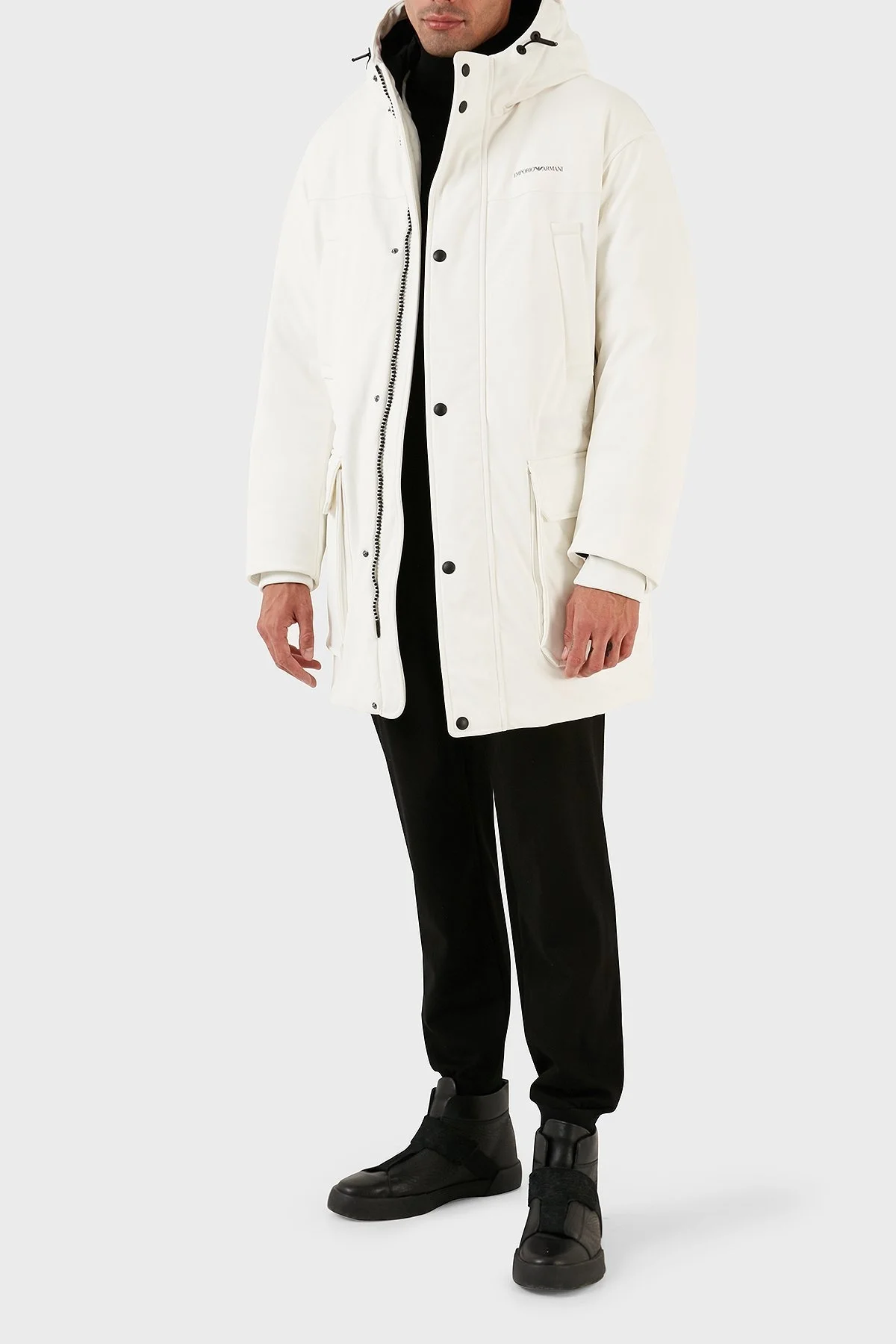 Emporio Armani Relaxed Fit Konforlu Esnek Kapüşonlu Uzun Erkek Mont 6L1L93 1NNHZ 0101 BEYAZ - 6