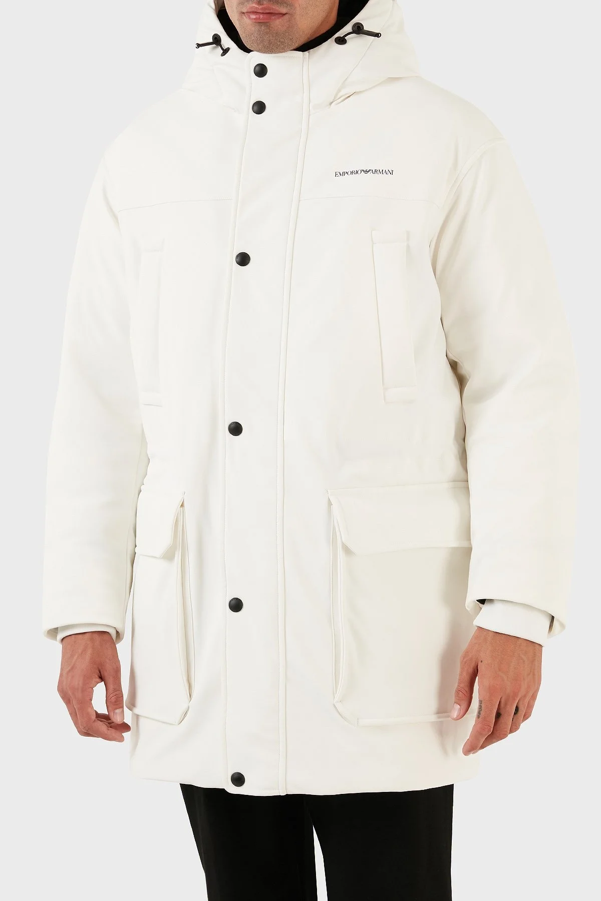 Emporio Armani Relaxed Fit Konforlu Esnek Kapüşonlu Uzun Erkek Mont 6L1L93 1NNHZ 0101 BEYAZ - 7