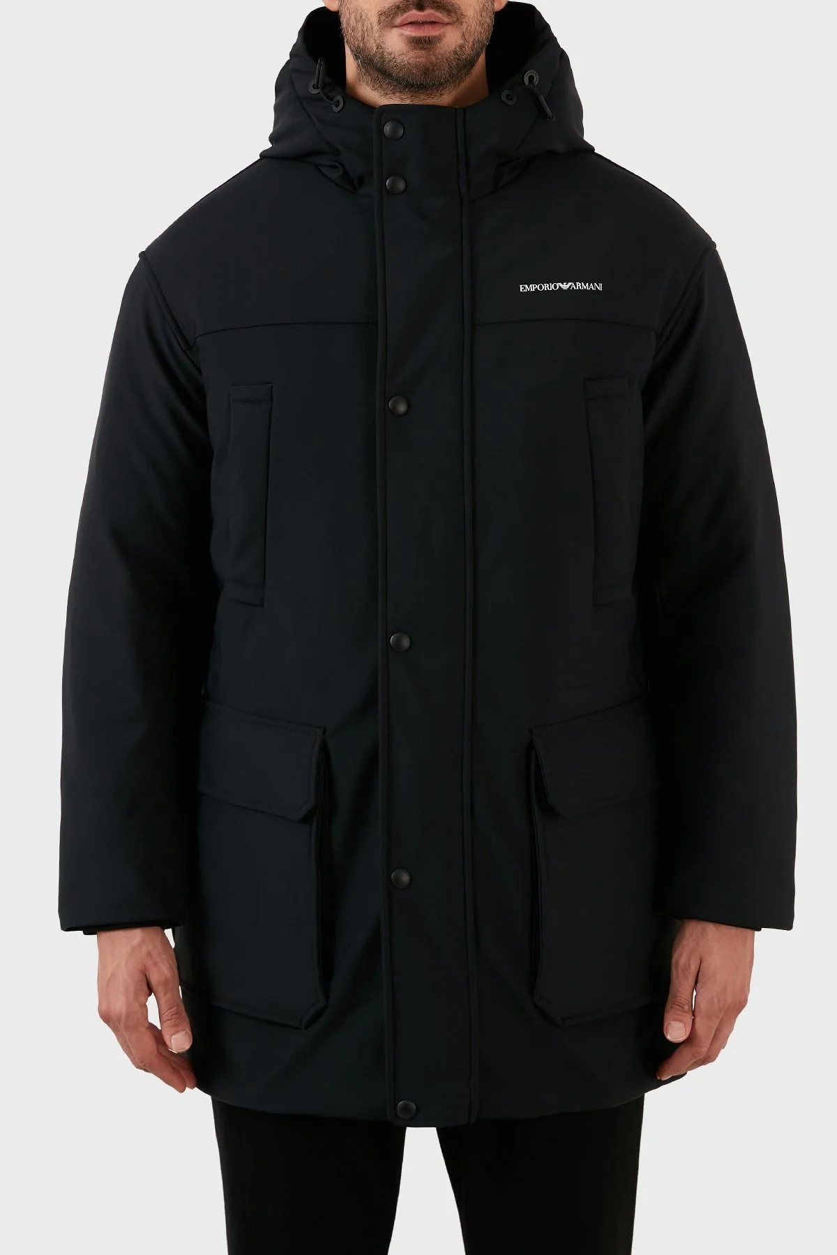 Emporio Armani Relaxed Fit Konforlu Esnek Kapüşonlu Uzun Erkek Mont 6L1L93 1NNHZ 0999 SİYAH - 1