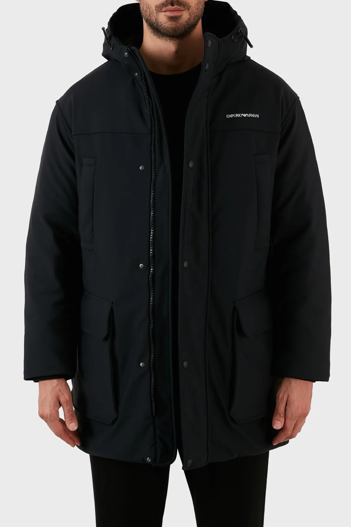 Emporio Armani Relaxed Fit Konforlu Esnek Kapüşonlu Uzun Erkek Mont 6L1L93 1NNHZ 0999 SİYAH - 4