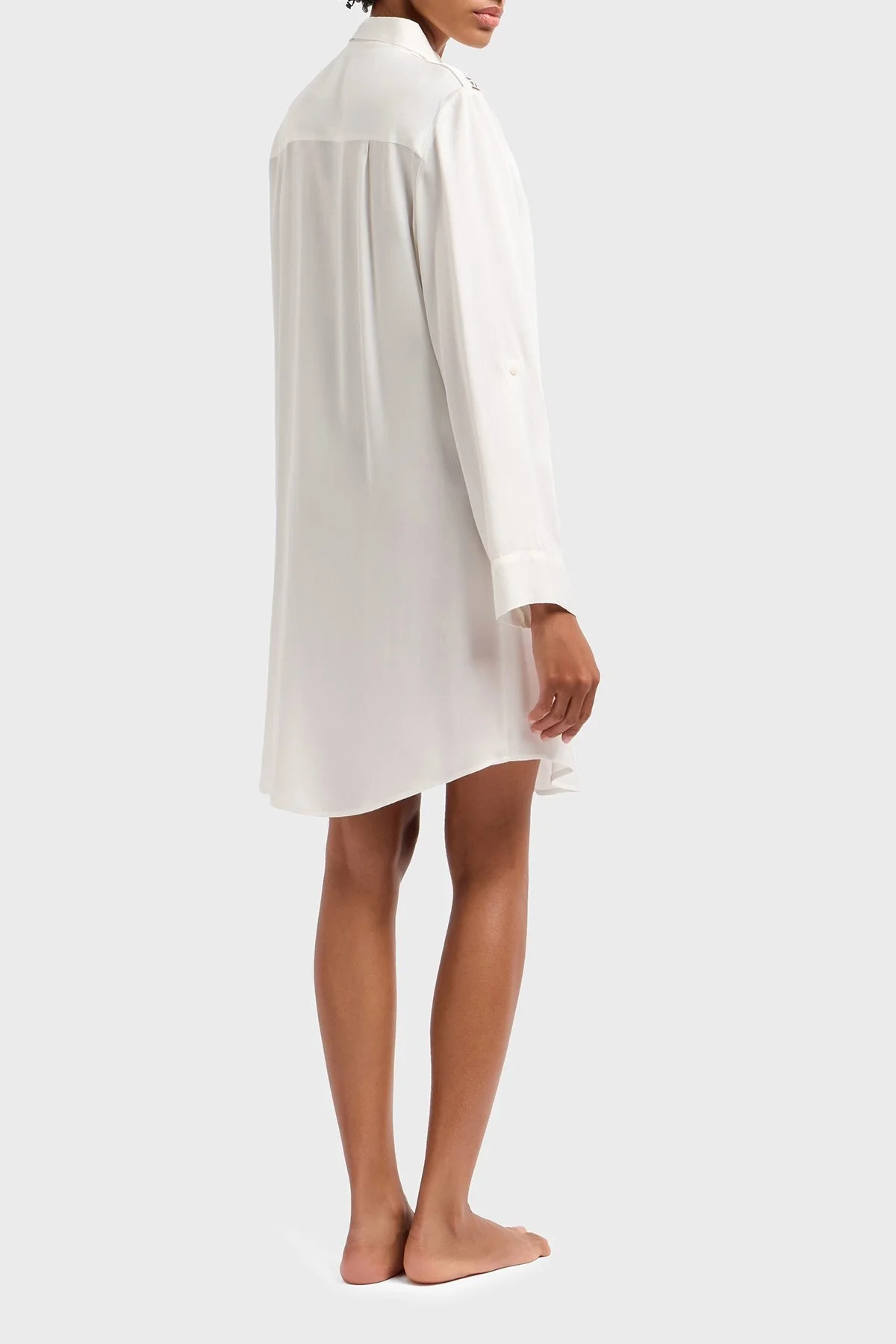 Emporio Armani Relaxed Fit Logolu Dantel Detaylı Kısa Bayan Gömlek Elbise EW000568 AF12188 U1131 BEYAZ - 7